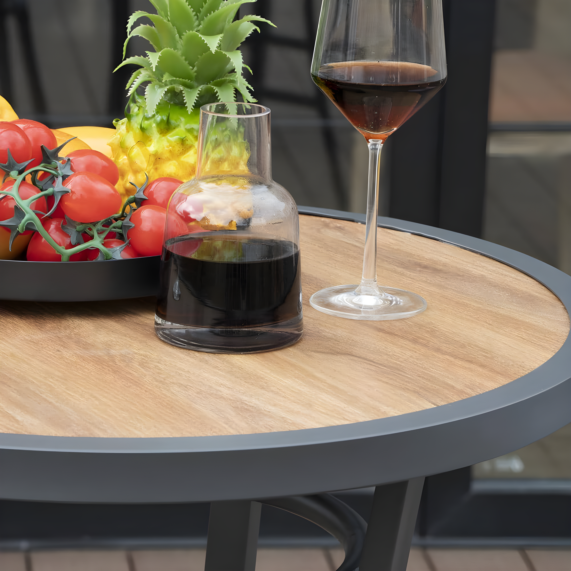 40 in. Outdoor Bar Height Bistro Table with Wood-Like Tabletop and Metal Frame-Weather-Resistant Patio Pub Table