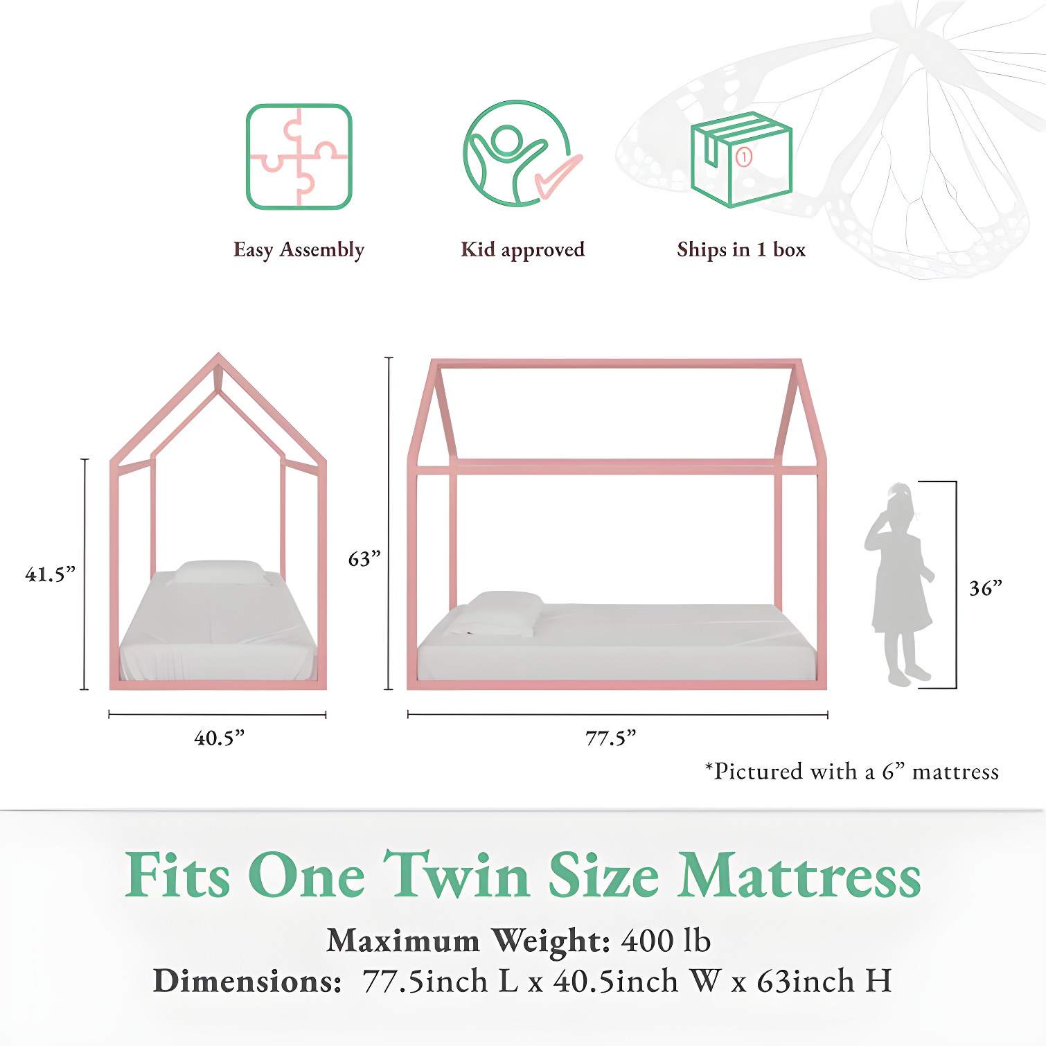 Max & Finn Skyler Metal Montessori House Bed