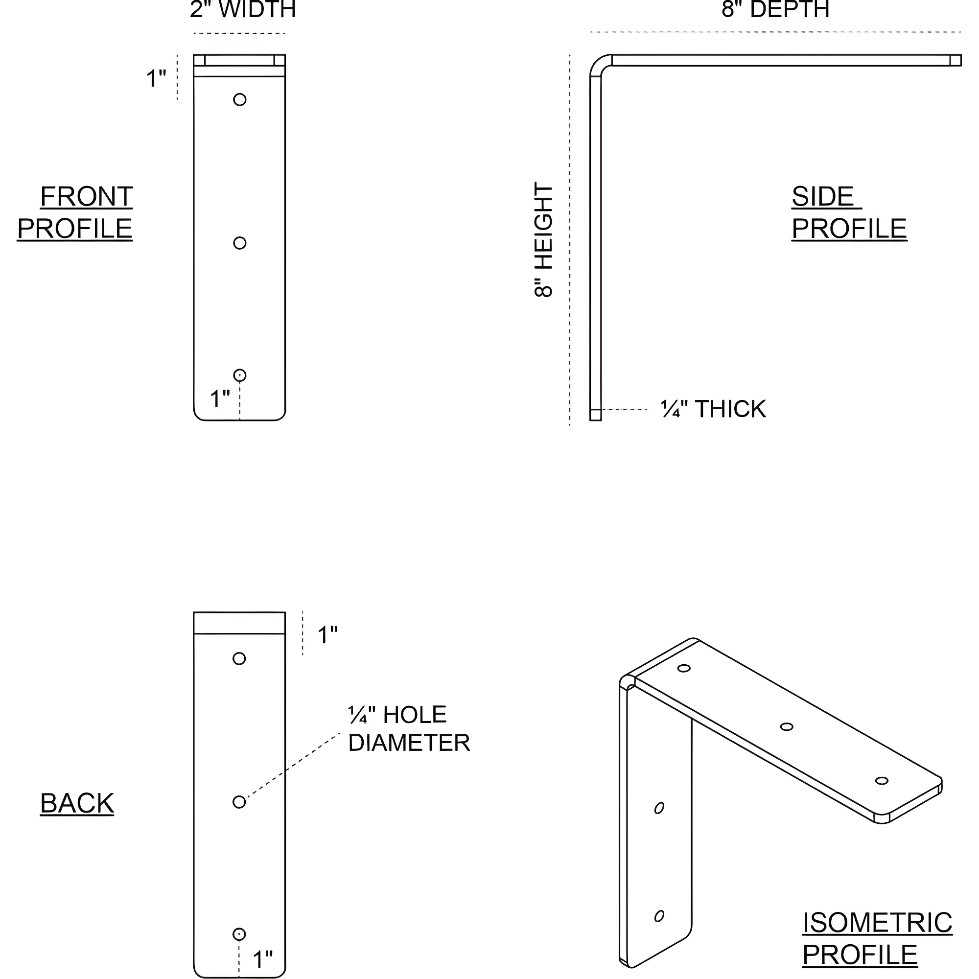 Ekena Millwork 2"W x 8"D x 8"H Hamilton Steel Bracket, Hammered Brown