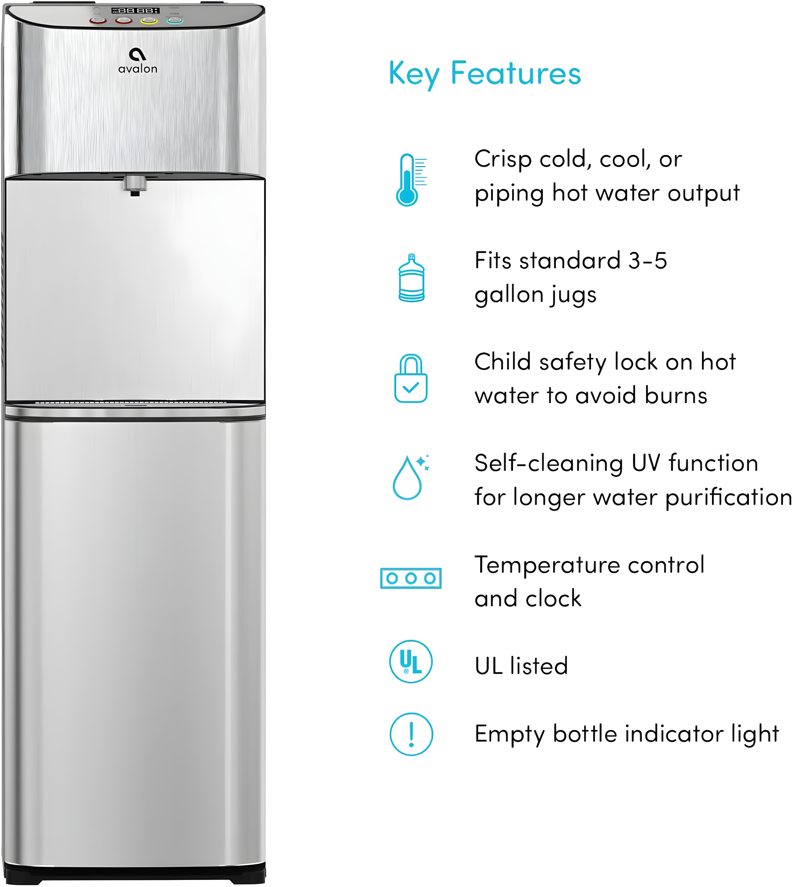 Avalon Stainless Steel Free Standing Bottom Loading Electric Water Dispenser