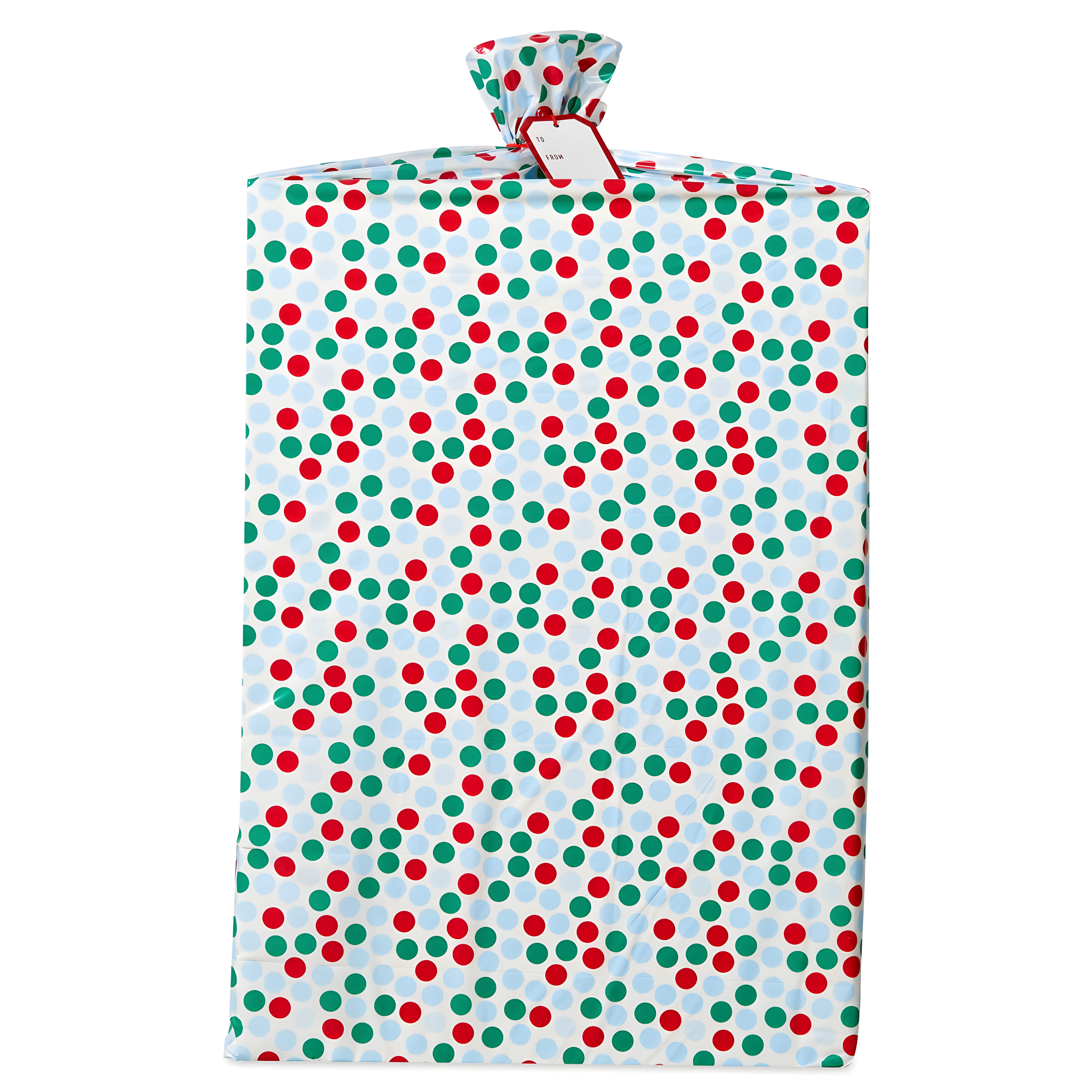 American Greetings Jumbo Plastic Gift Bag for Christmas All Holidays, Red and Green Dots (1 Bag, 6.67 ft. x 3.17 ft.)