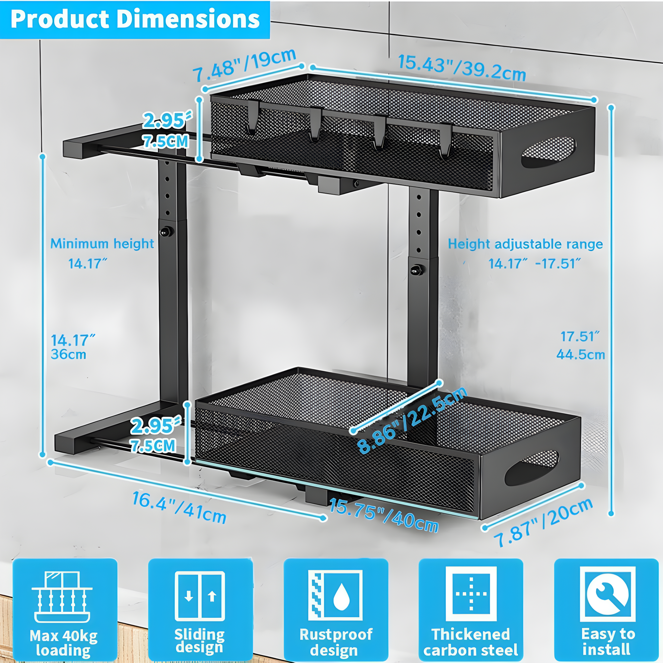 Rebrilliant Under Sink Organizer, 2 Tier Under Sink Organizers And Storage, Metal Slide Out Pull Out Cabinet Organizer ,2 Pack Sliding Drawer Organizer For Kitchen Bathroom Pantry