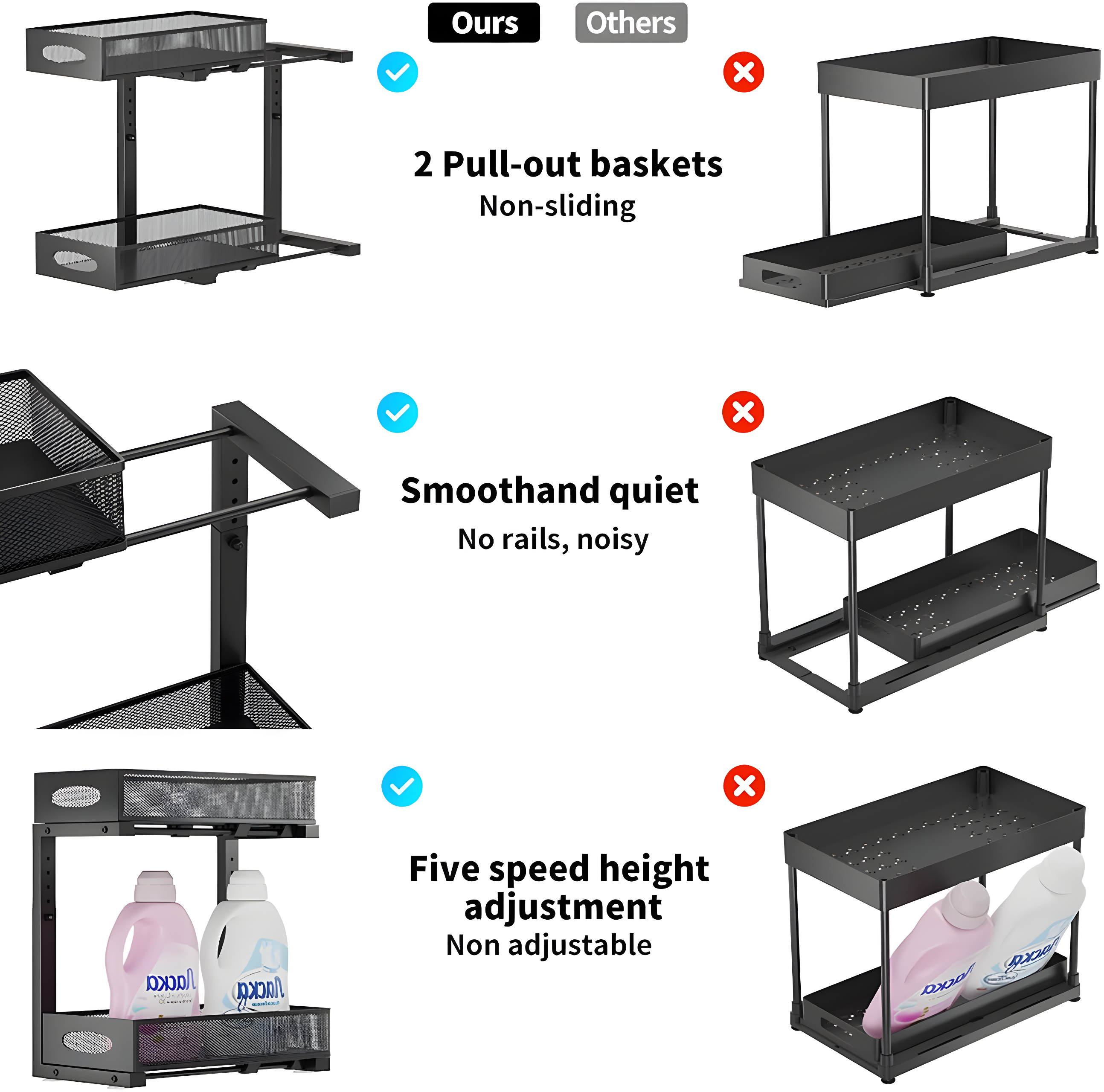 Rebrilliant Under Sink Organizer, 2 Tier Under Sink Organizers And Storage, Metal Slide Out Pull Out Cabinet Organizer ,2 Pack Sliding Drawer Organizer For Kitchen Bathroom Pantry