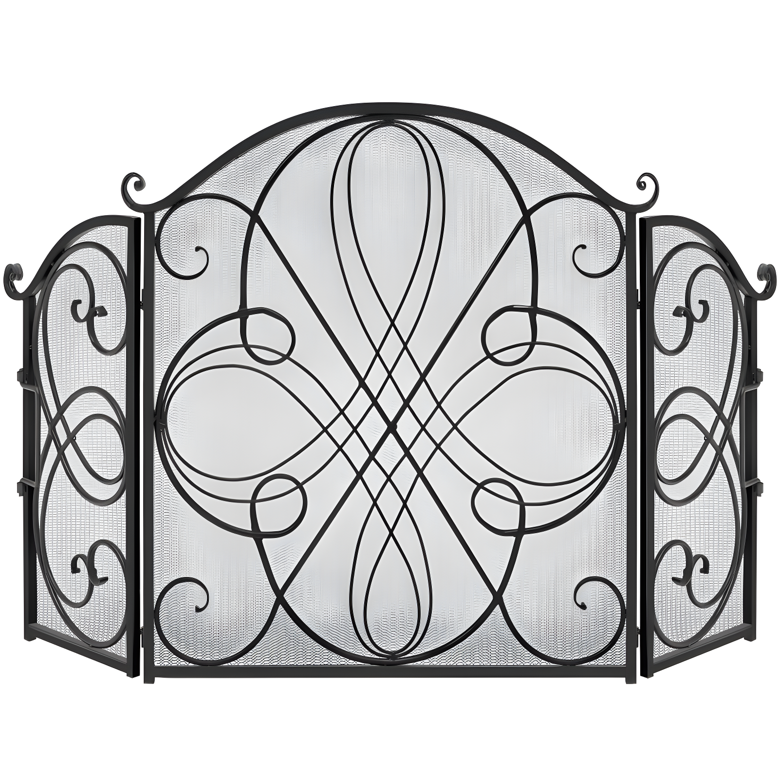 Winston Porter Lissowski 3-Panel 55"x33" Wrought Iron Fireplace Safety Screen Decorative Scroll Spark Guard Cover