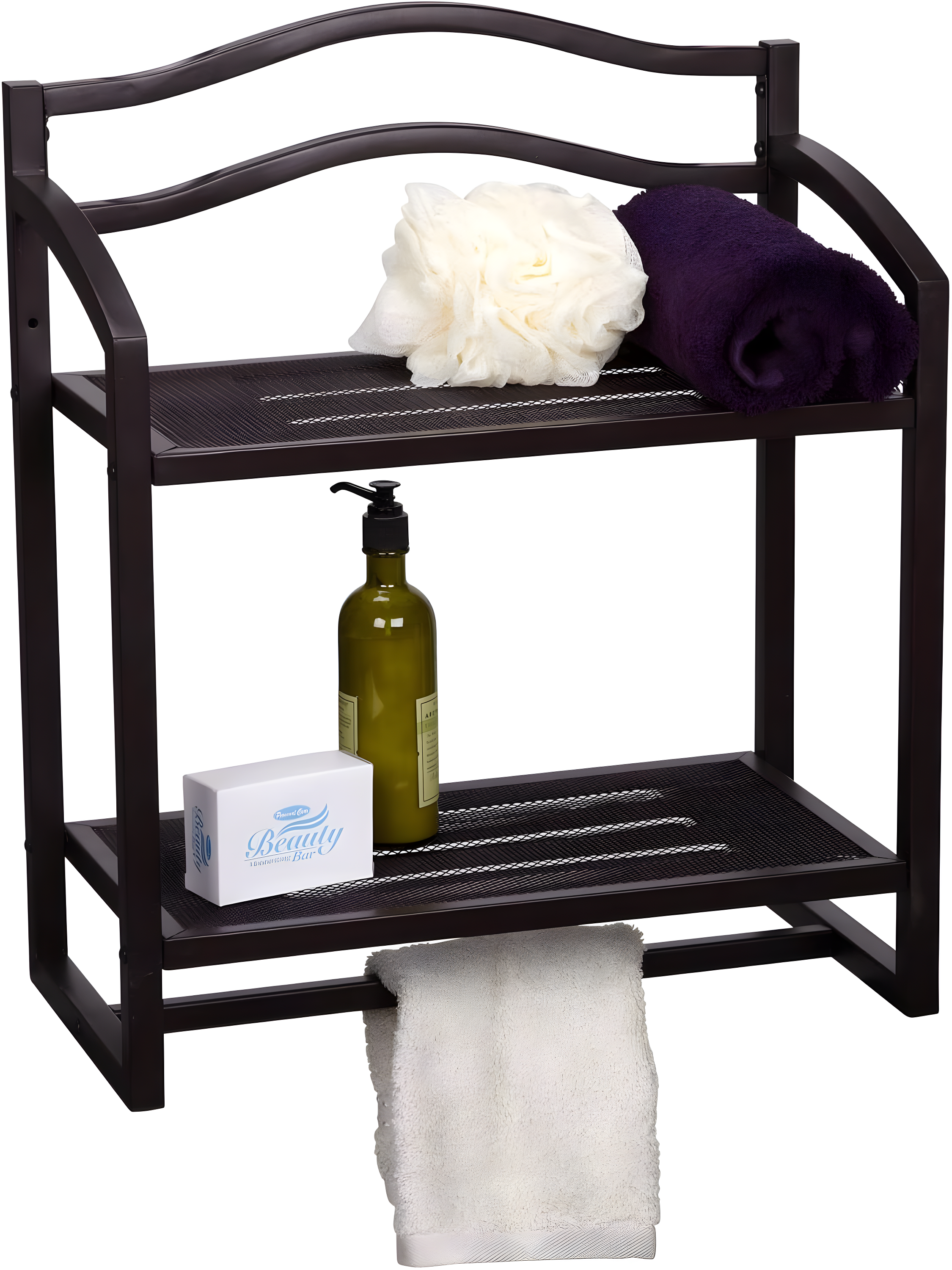 Household Essentials 2 Tier Metal Wall Mount Bathroom Storage Rack Espresso Brown: Over Toilet Shelves, Universal Storage