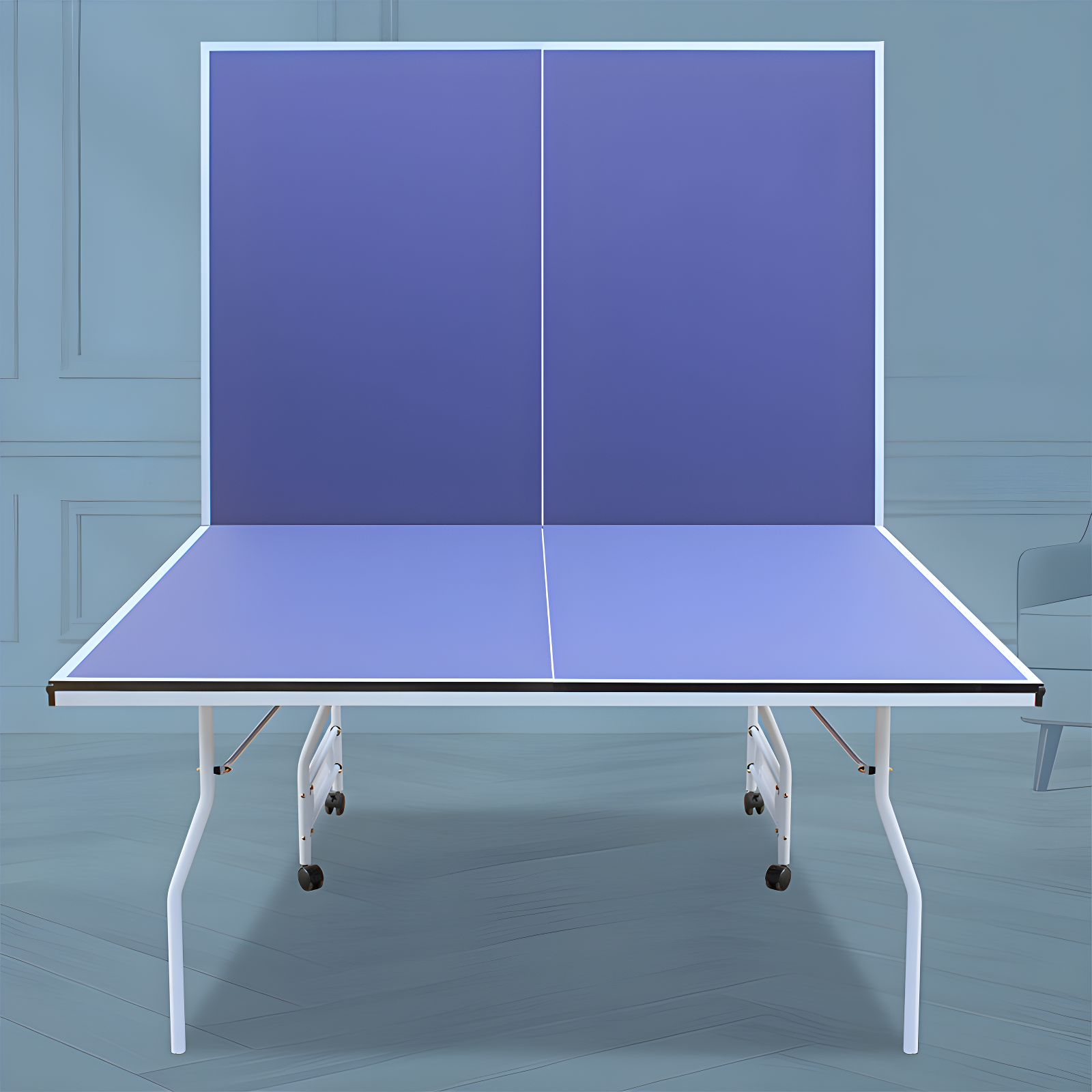 ALPHANEO 9Ft Mid-Size Table Tennis Table Foldable  And  Portable Ping Pong Table Set For Indoor  And  Outdoor Games With Net, 2 Table Tennis Paddles And 3 Balls
