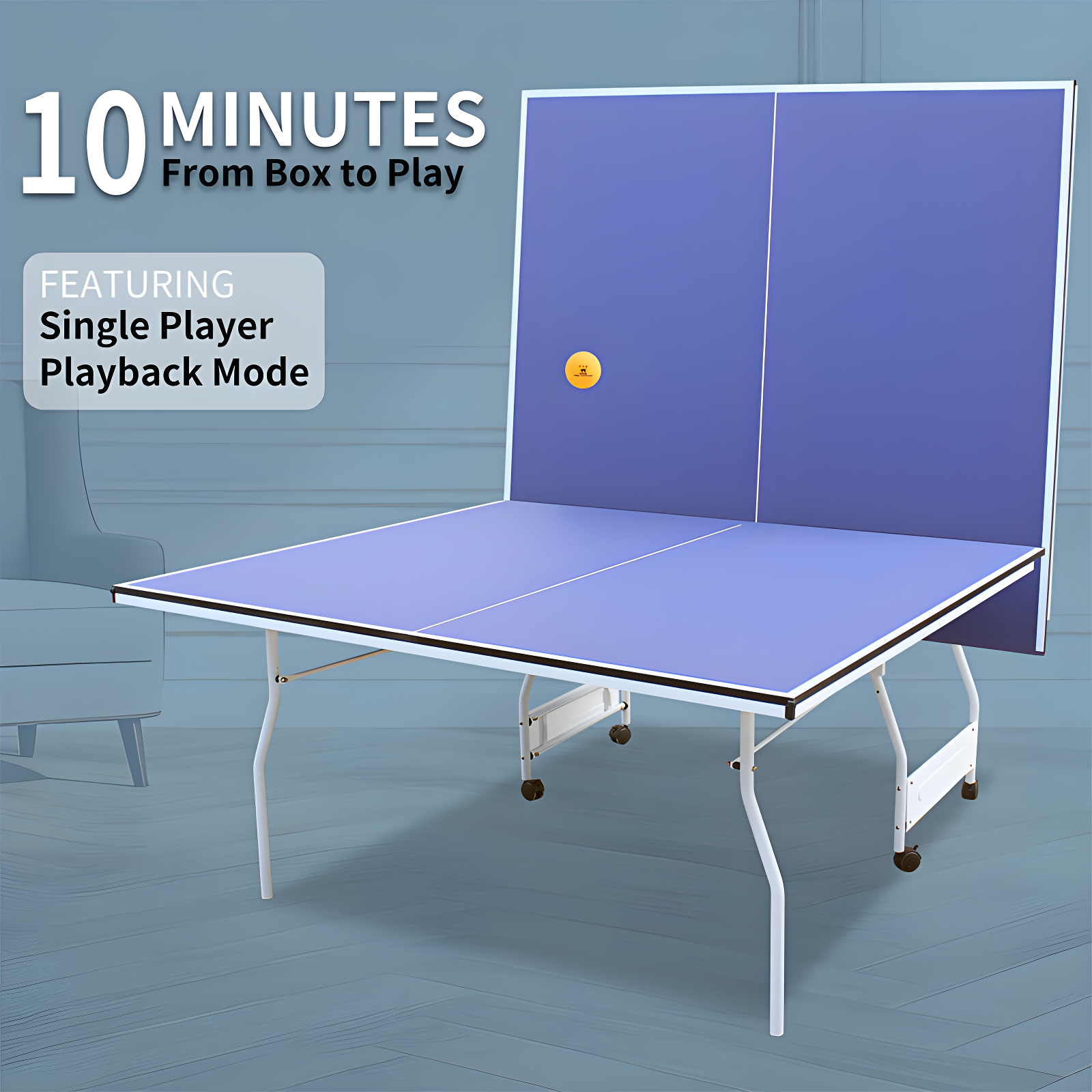 ALPHANEO 9Ft Mid-Size Table Tennis Table Foldable  And  Portable Ping Pong Table Set For Indoor  And  Outdoor Games With Net, 2 Table Tennis Paddles And 3 Balls