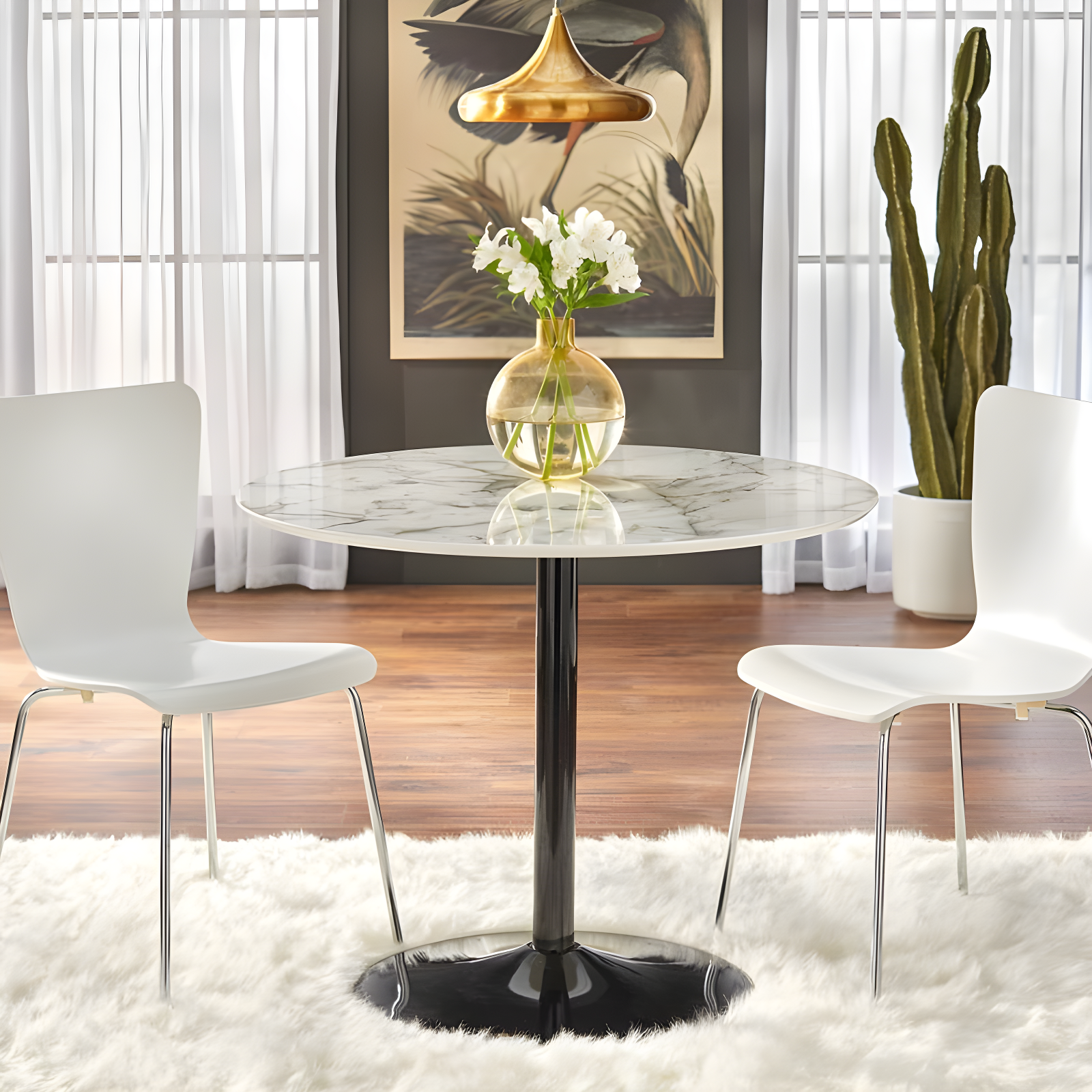 Buylateral Hillboro Modern Round Pedestal Base Dining Table White/Black: MDF Top, 2-Seater Kitchen Furniture