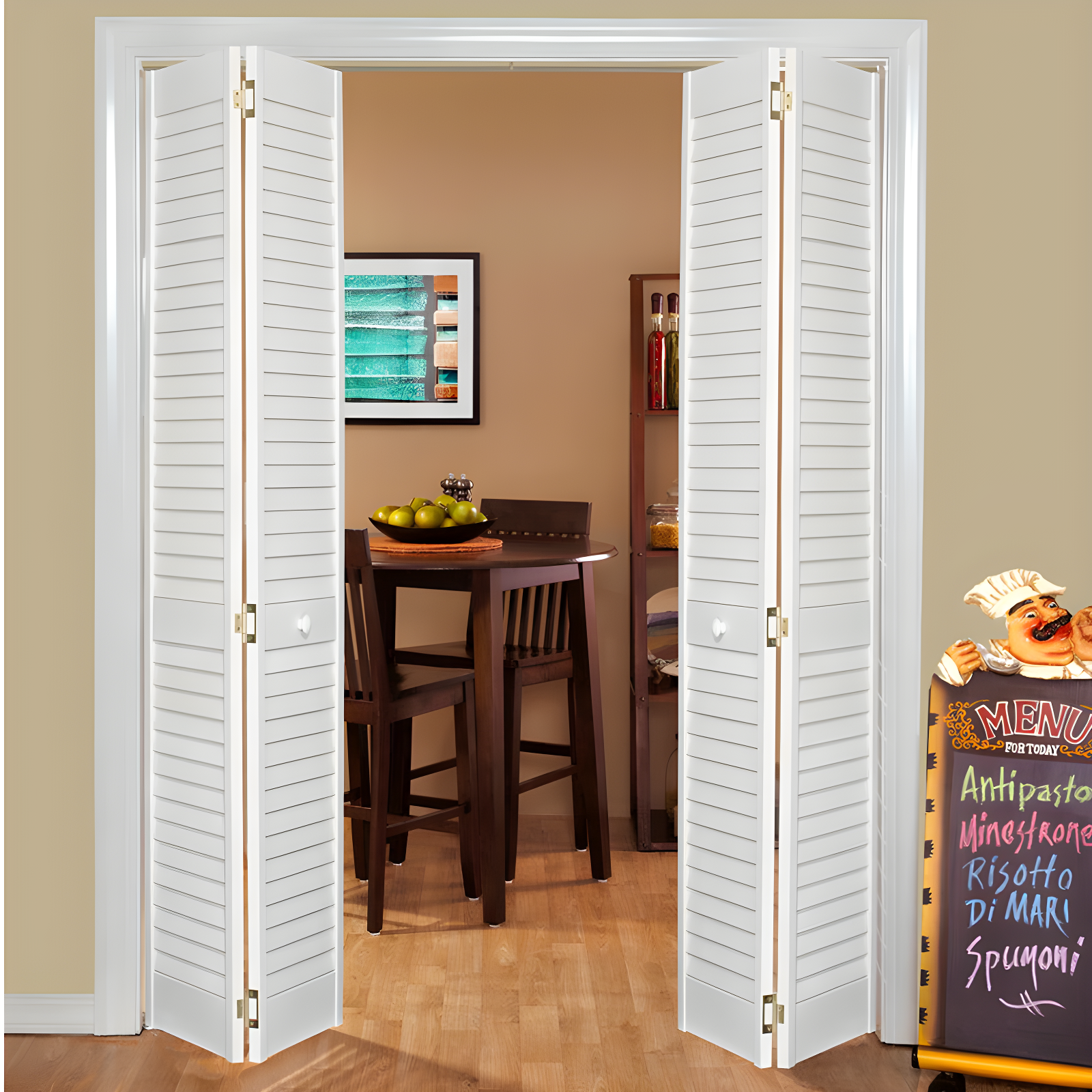 Kimberly Bay Louvered Wood Painted Plantation Bi-Fold Door