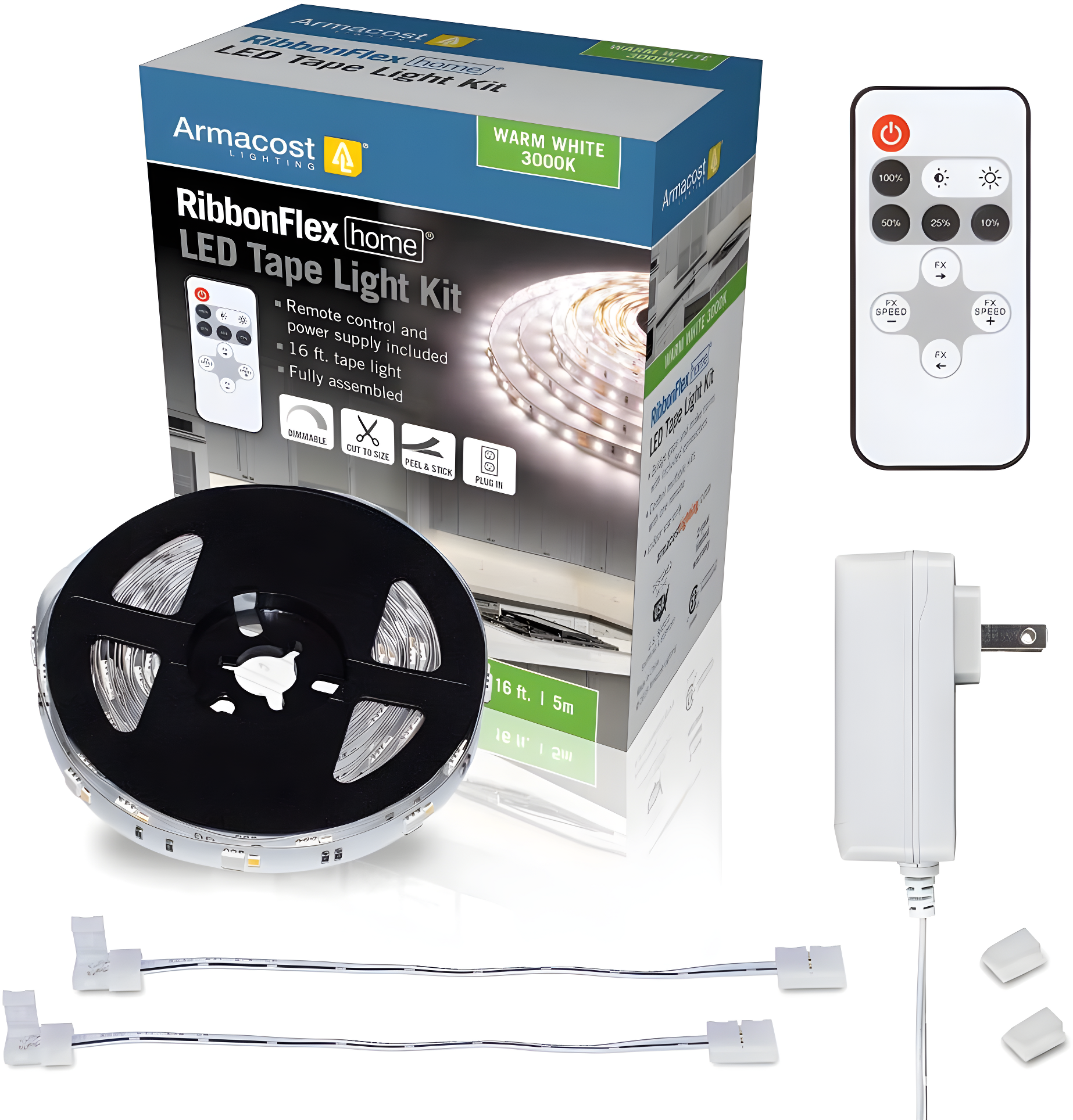 Armacost Lighting 421500 RibbonFlex Home 12V 3000K Soft White LED Strip Light Kit