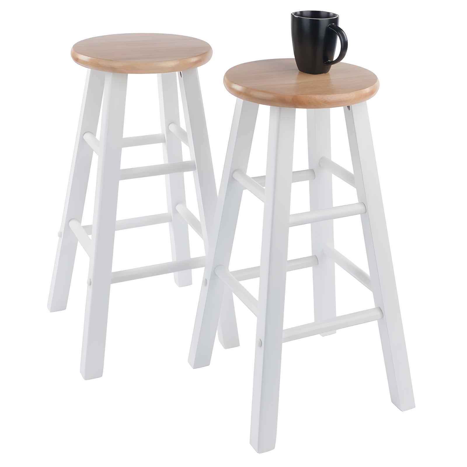 2pc 24" Element Counter Height Barstools White - Winsome: Solid Wood, Round Seat, 220lbs Capacity