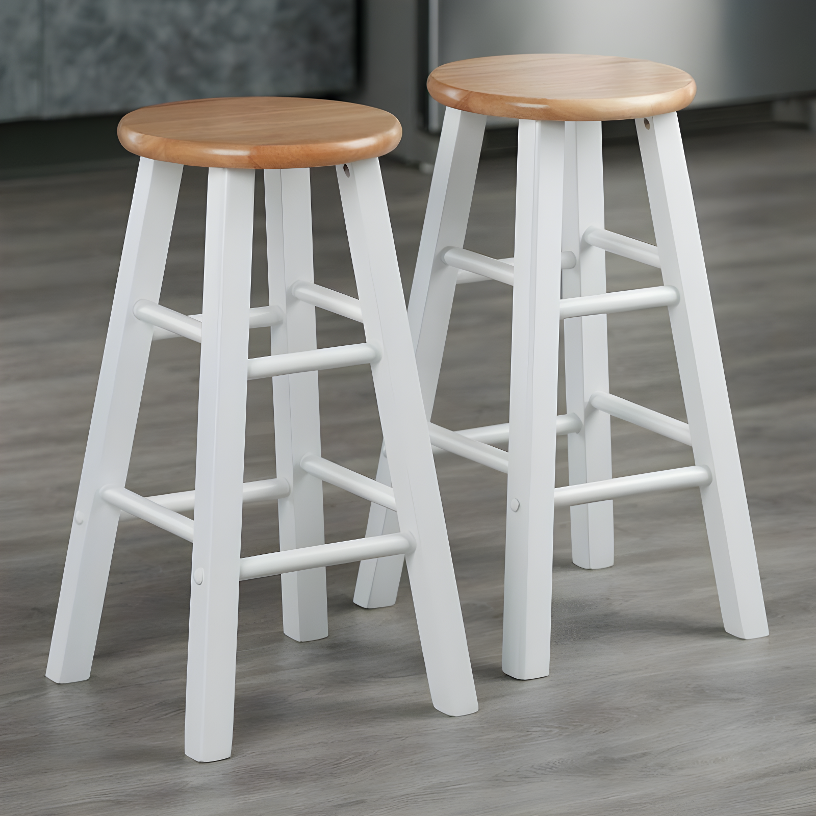 2pc 24" Element Counter Height Barstools White - Winsome: Solid Wood, Round Seat, 220lbs Capacity