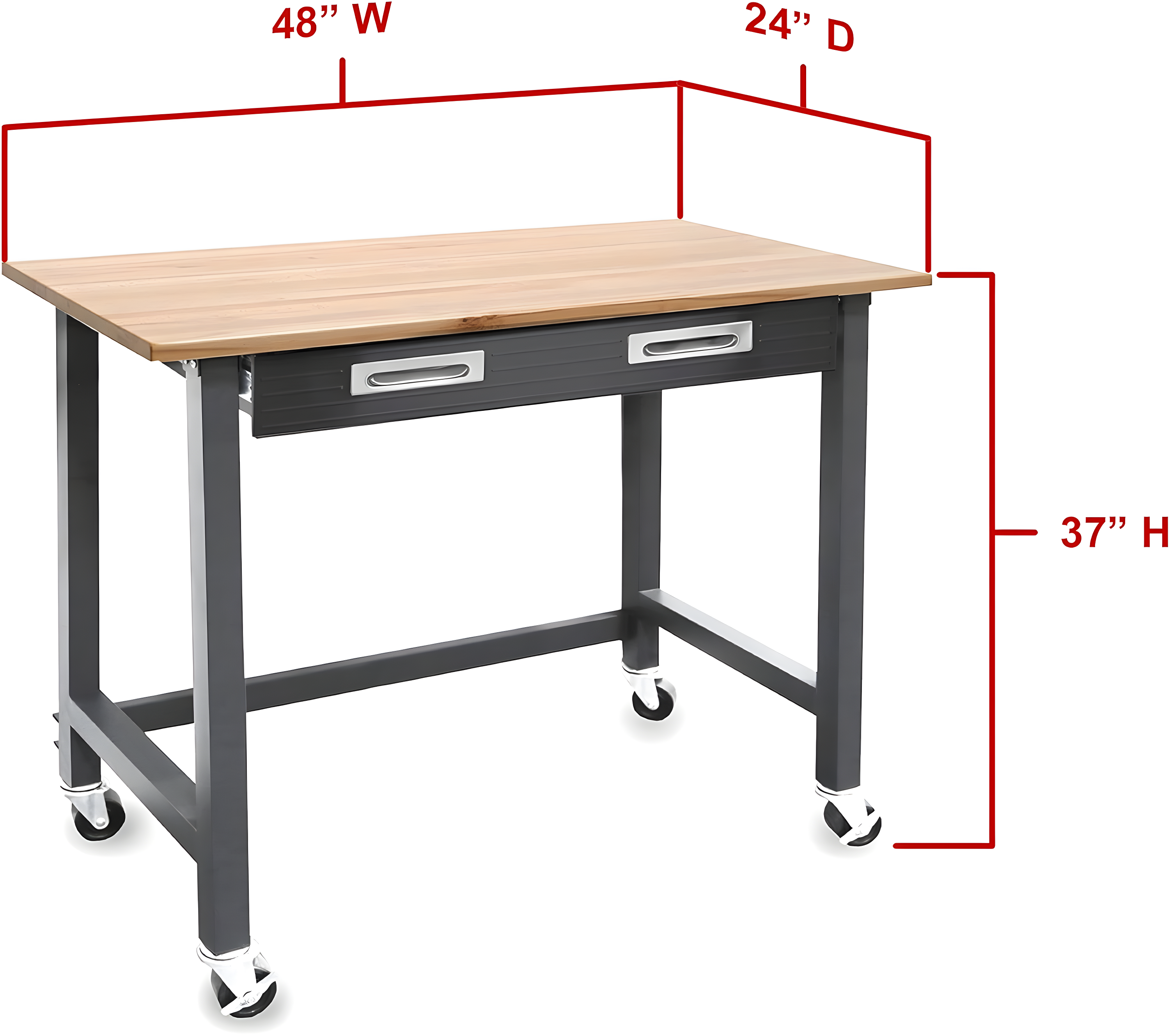 48" W Wood Top Workbench with Wheels