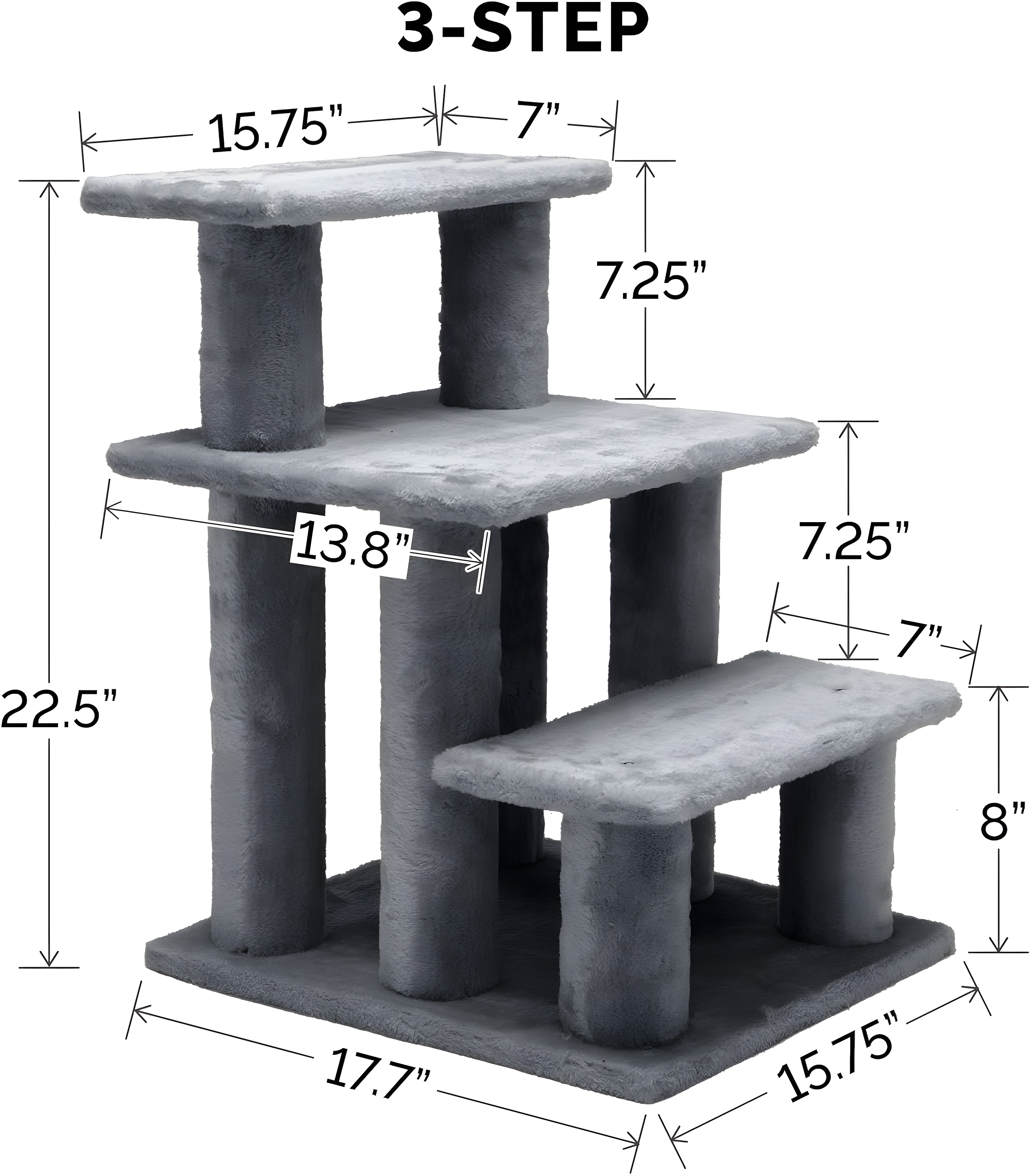 Multi-Step Pet Stairs For High Beds And Sofas,Gray, 3-Step