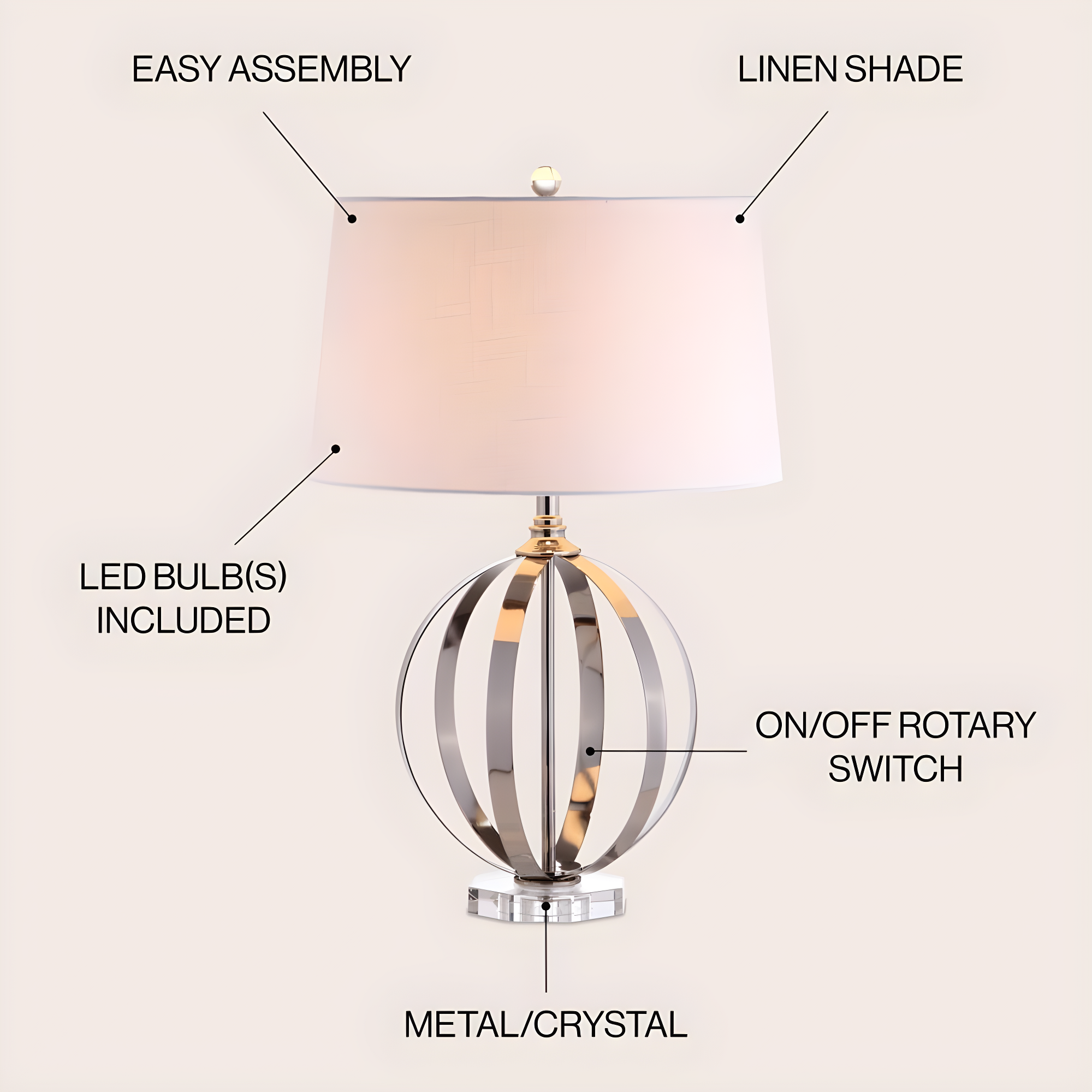 Jonathan Y Lighting Jyl1086 Logan 1 Light 26" Tall Led Buffet Table Lamp - Nickel