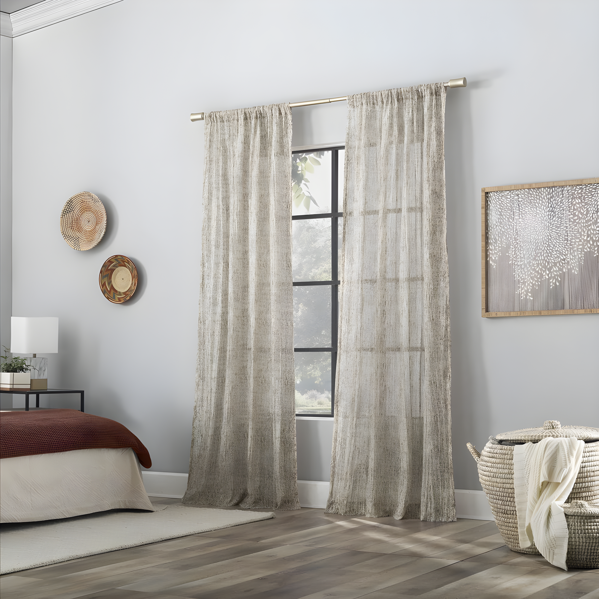 Scott Living Tulin Watercolor Print Sheer Rod Pocket Curtain Panel