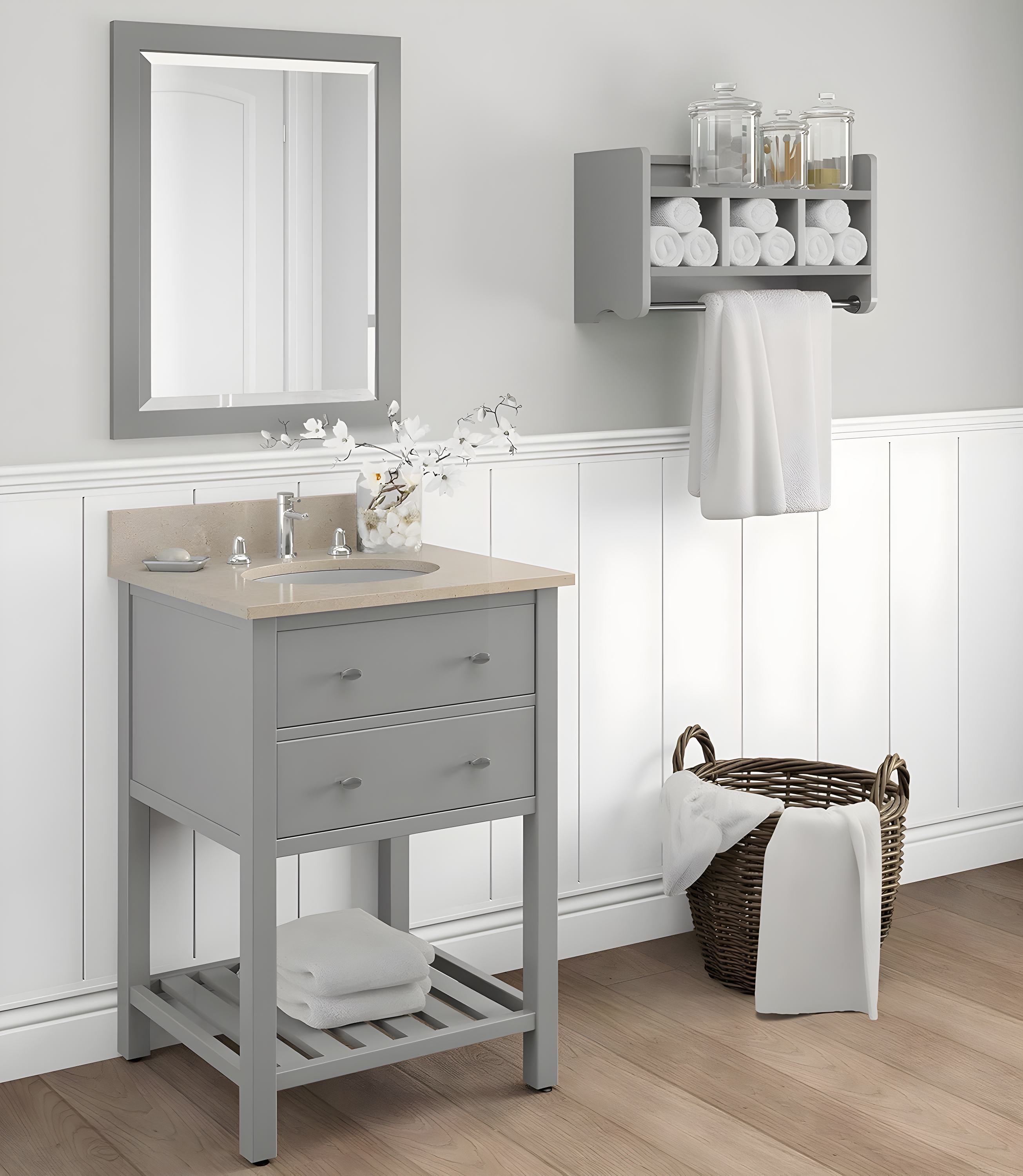 Alaterre Furniture 24" Beveled Bath Vanity Mirror, Gray