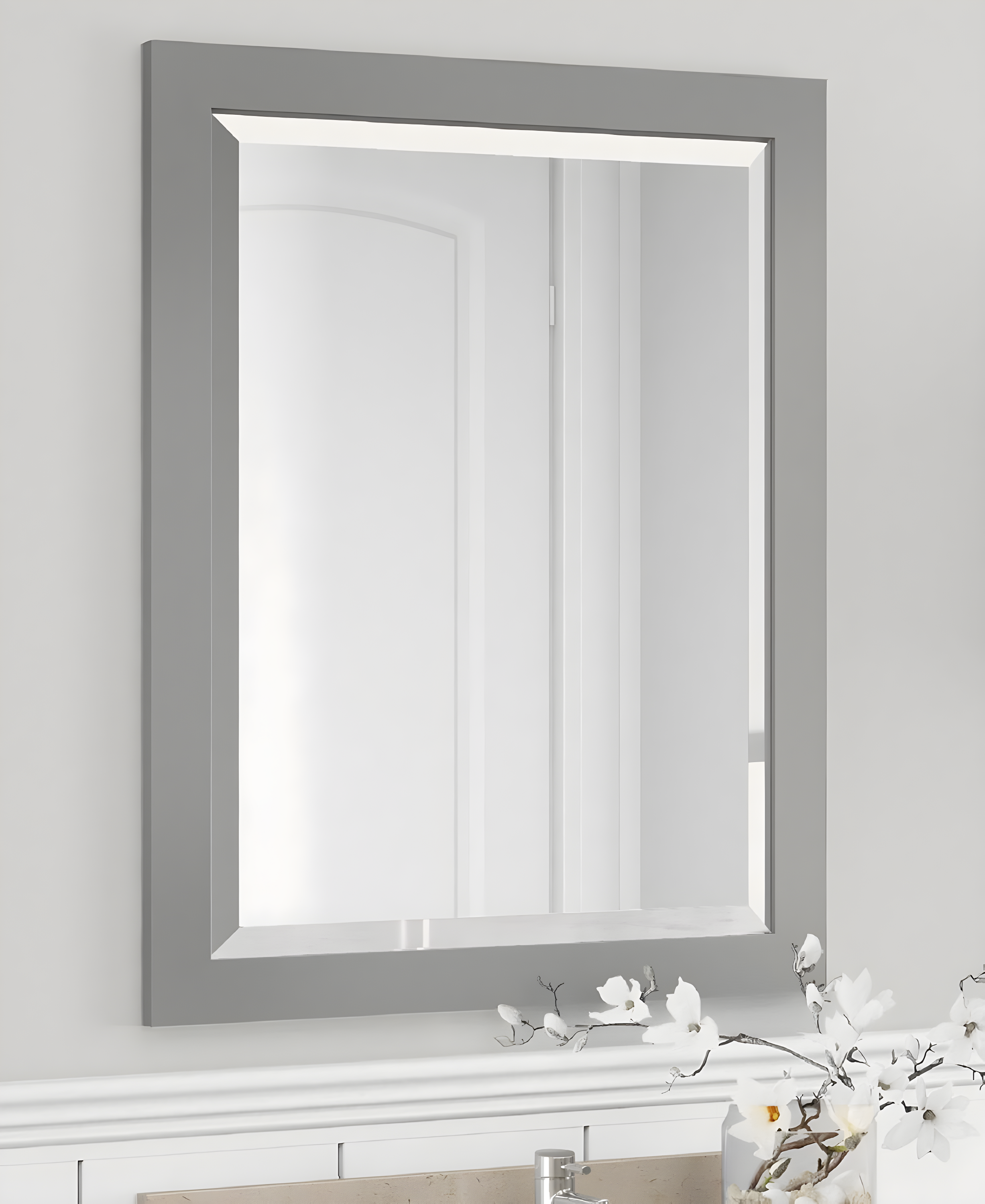 Alaterre Furniture 24" Beveled Bath Vanity Mirror, Gray