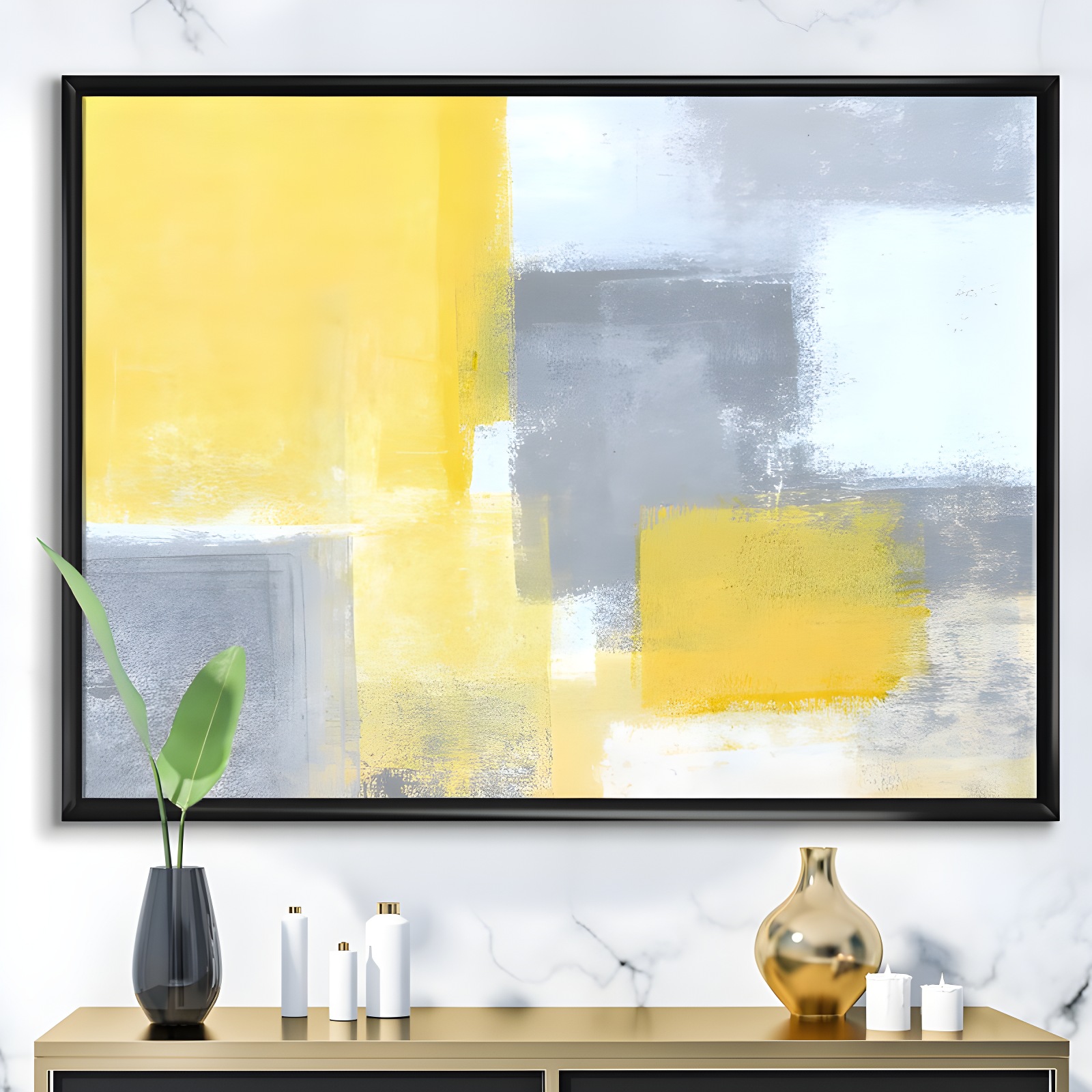 " Gray And Yellow Blue Abstract XXI "