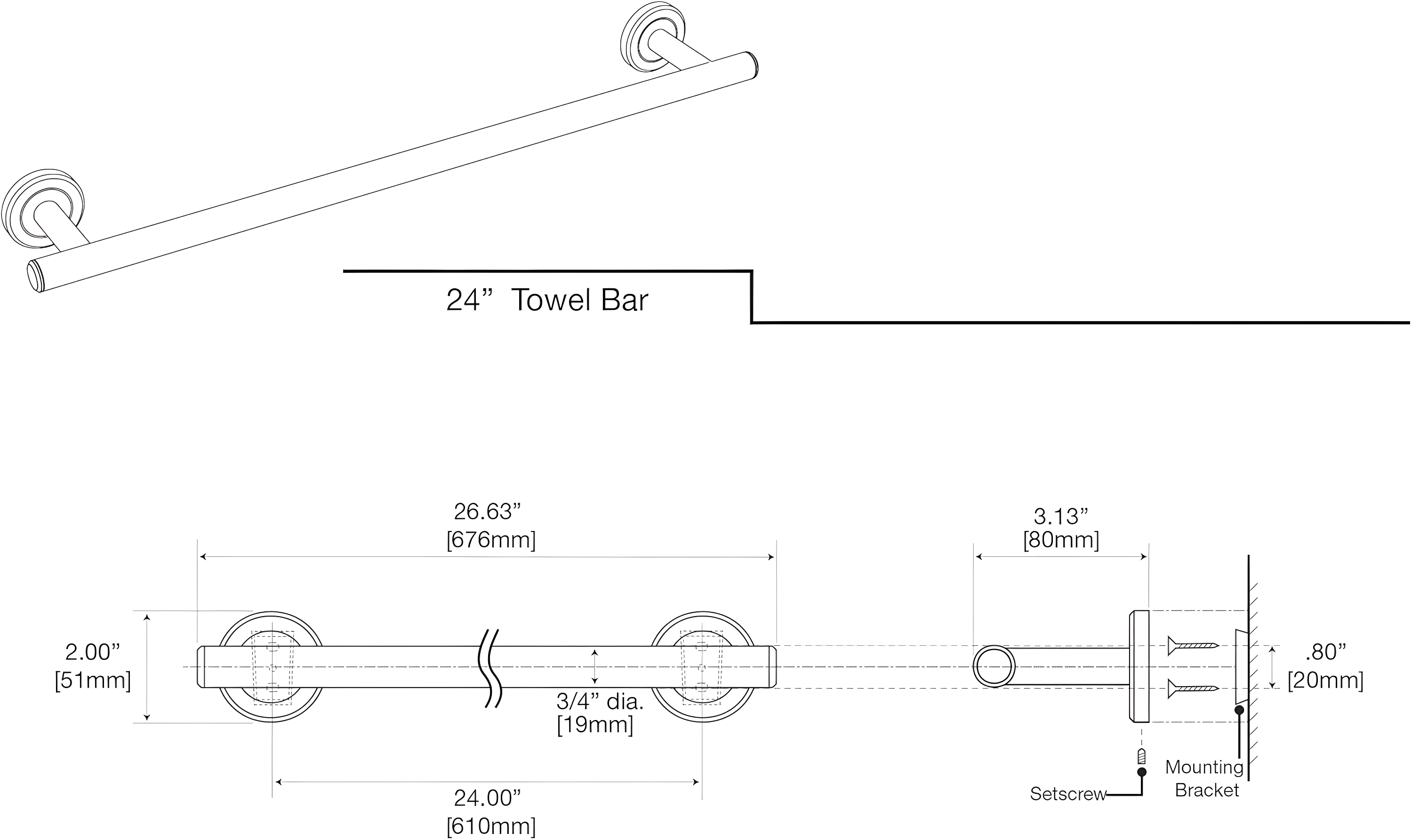 Gatco Designer II 24" Wall Mounted Towel Bar 5050