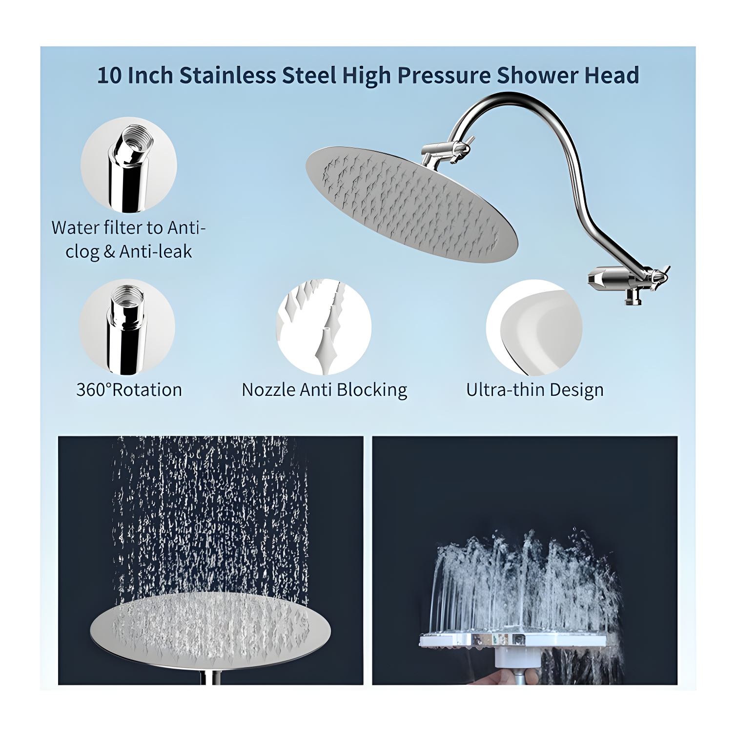 High Pressure Rainfall Shower Head with Handheld Spray Combo