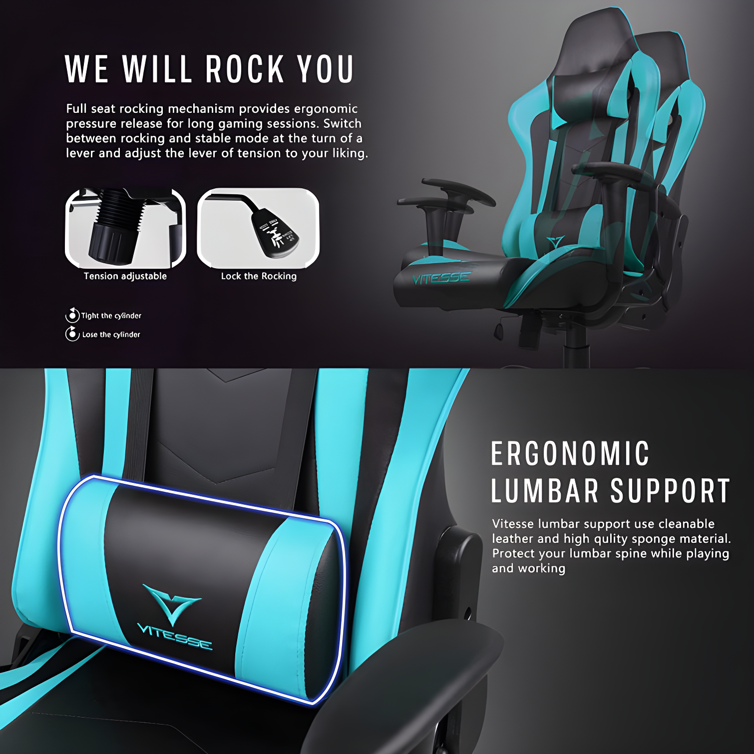 Ergonomic Racing Gaming Chair, 330 lbs PC Computer Chair with Support and Headrest