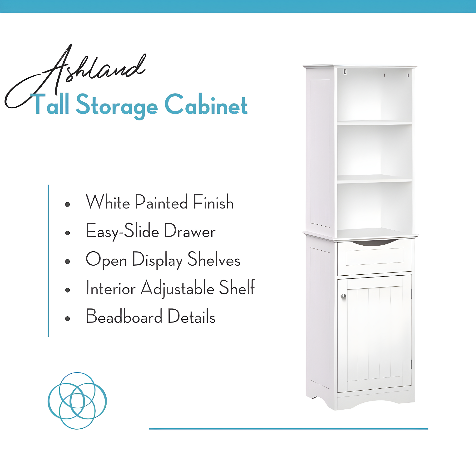 RiverRidge Ashland Tall Bathroom Storage Linen Cabinet and Organizer with Drawer and Shelves