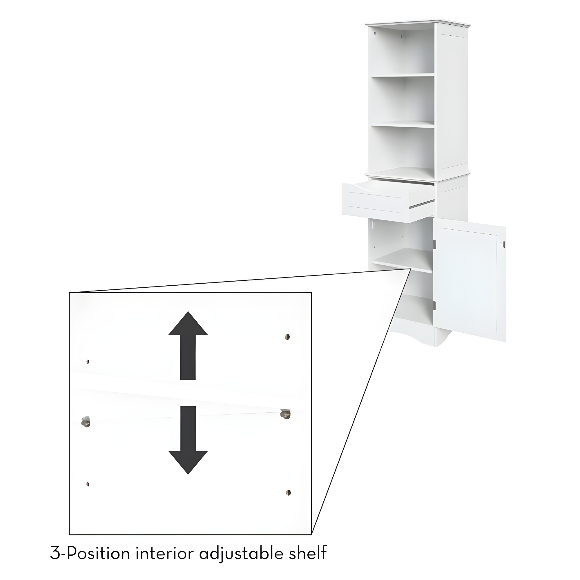 RiverRidge Ashland Tall Bathroom Storage Linen Cabinet and Organizer with Drawer and Shelves