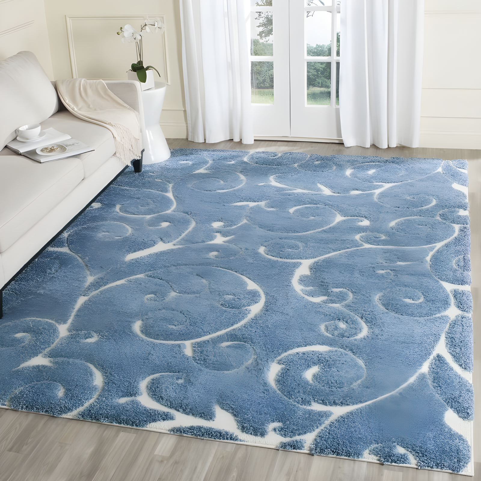 Florida Shag SG455 Power Loomed Indoor Area Rug - Light Blue/Cream - 8'x10' - Safavieh.