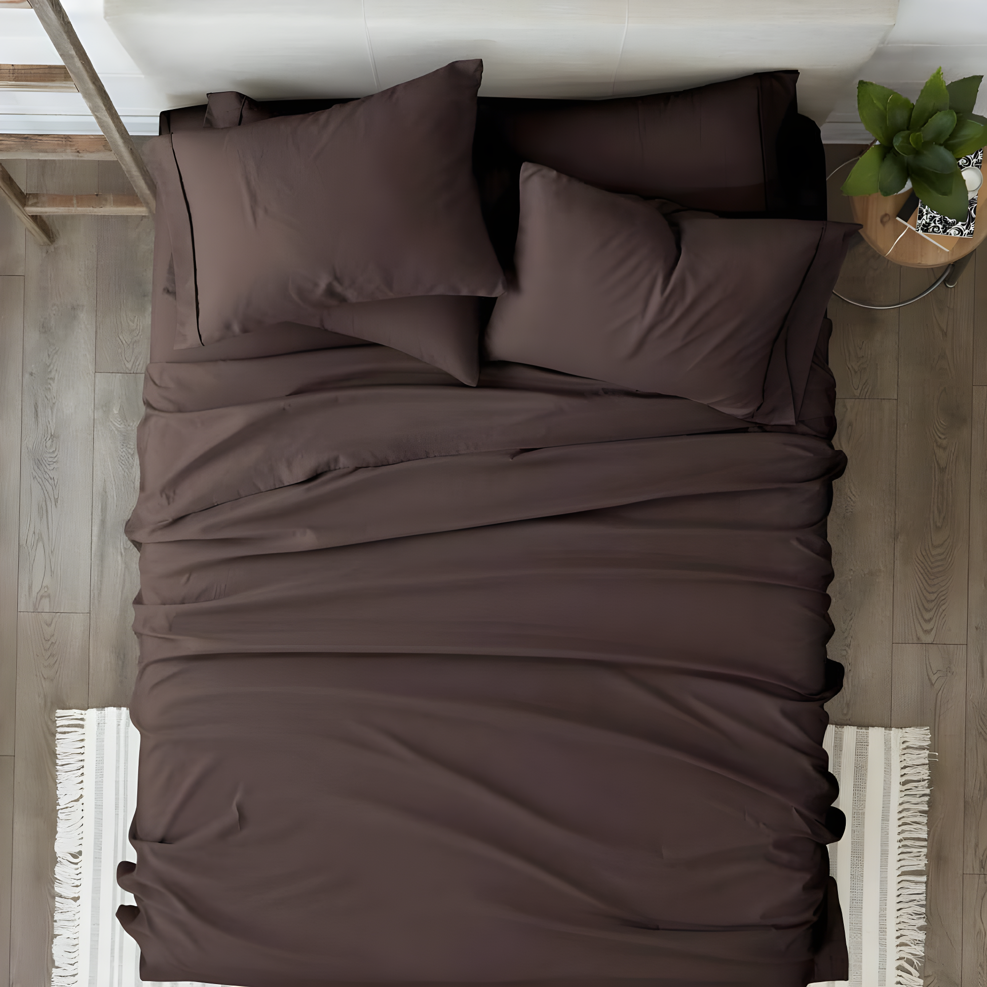 Comfort Canopy - 6 Piece Solid Chocolate Microfiber Bed Sheets for California King Beds