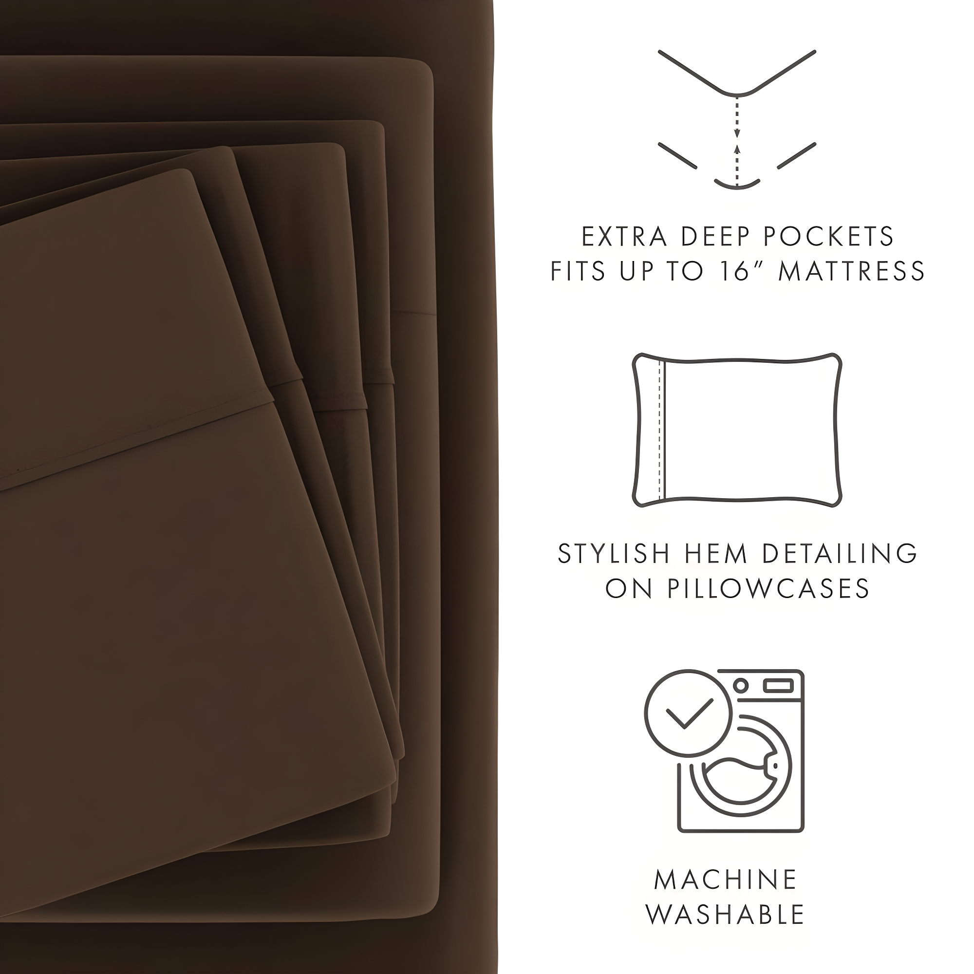 Comfort Canopy - 6 Piece Solid Chocolate Microfiber Bed Sheets for California King Beds