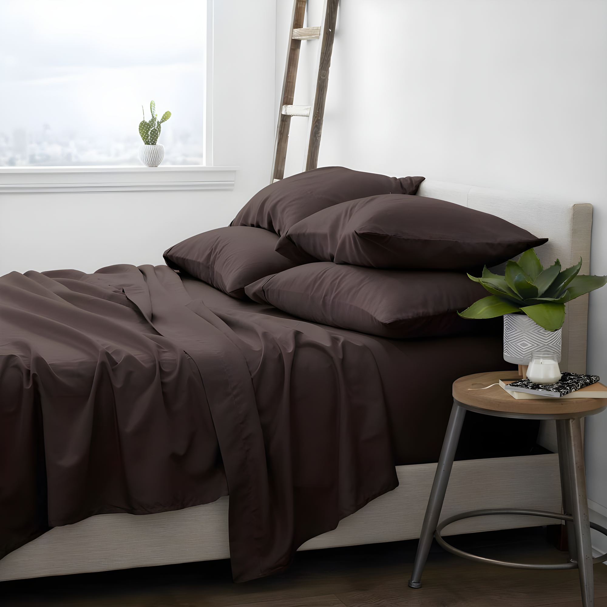 Comfort Canopy - 6 Piece Solid Chocolate Microfiber Bed Sheets for California King Beds