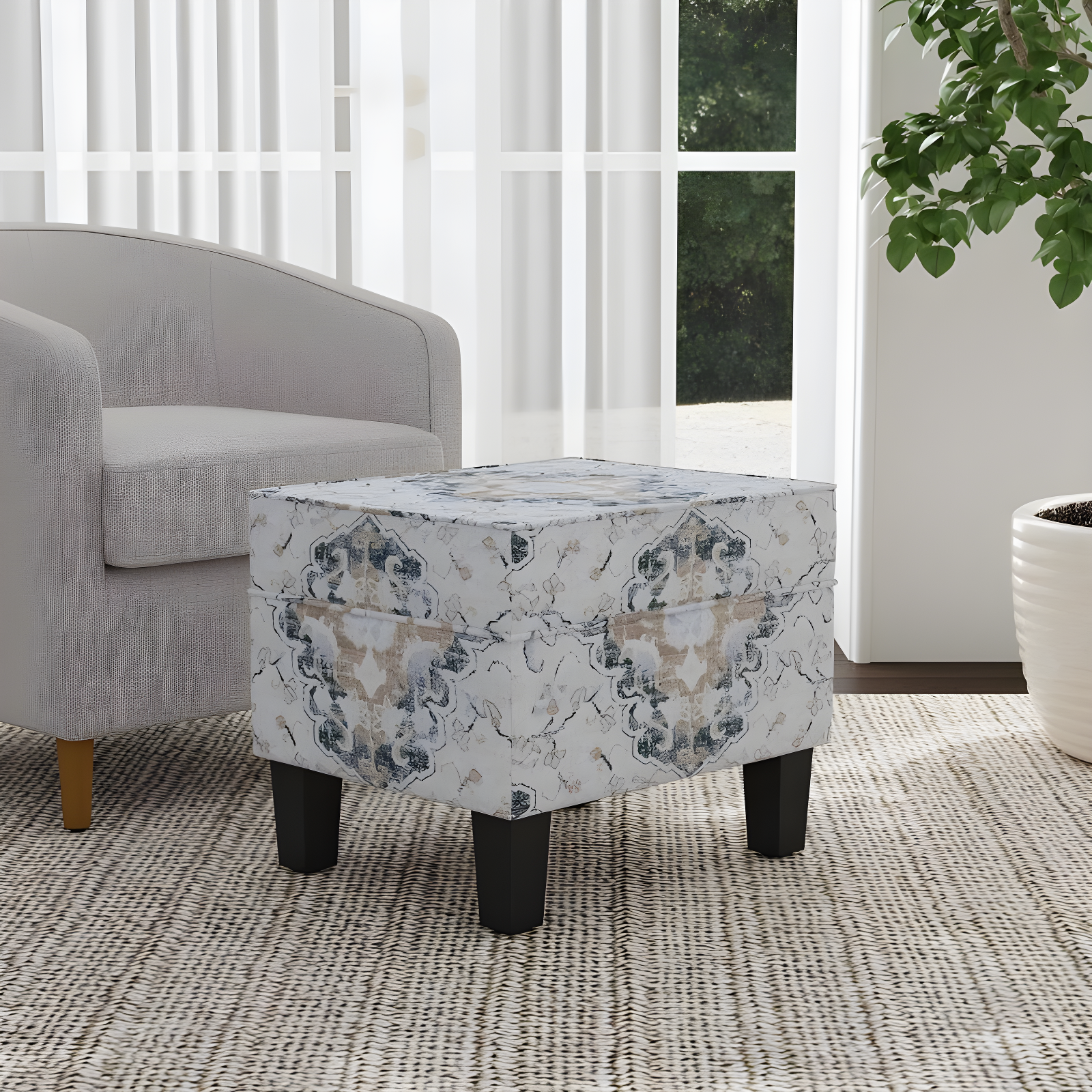 Medium Storage Ottoman Black - HomePop: Hinged Lid, Cotton Upholstery, Hardwood Frame
