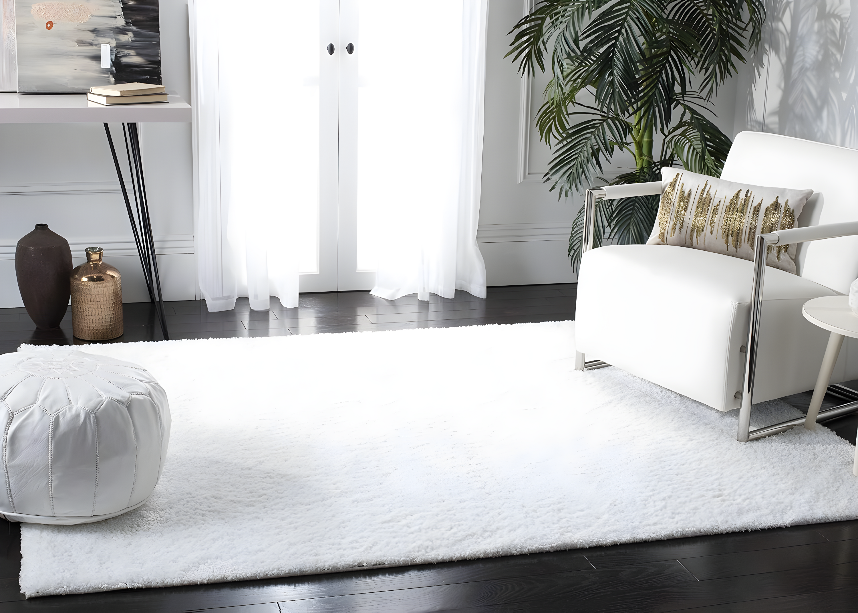 SAFAVIEH August Carlene Solid Plush Shag Area Rug, White, 9' x 12'
