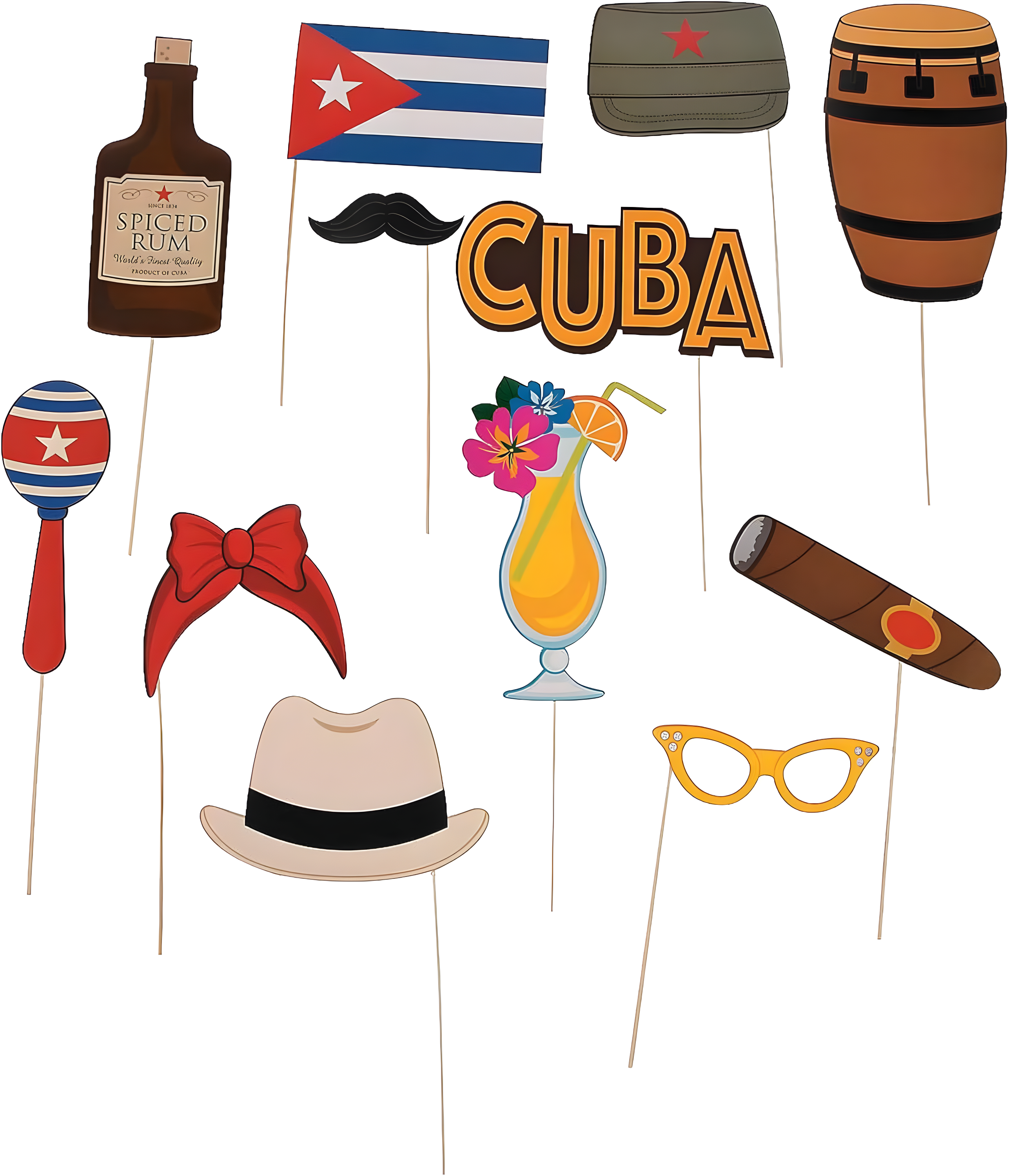 Havana Cuban Theme Party Photo Booth Props (Set of 12) Havana Nights Party Supplies, Apparel Accessories