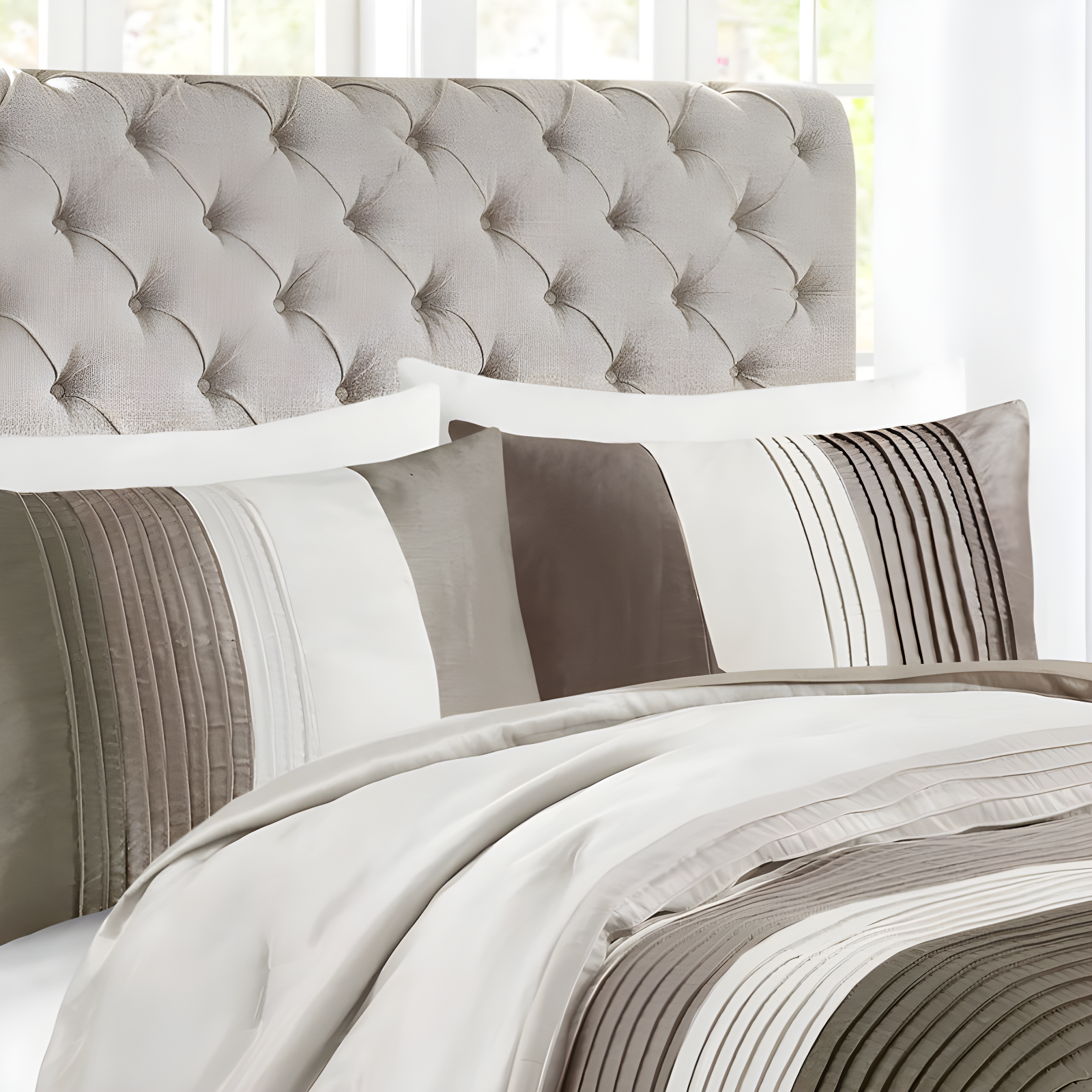 Madison Park Amherst 7 Piece Striped and Pleated Comforter Set