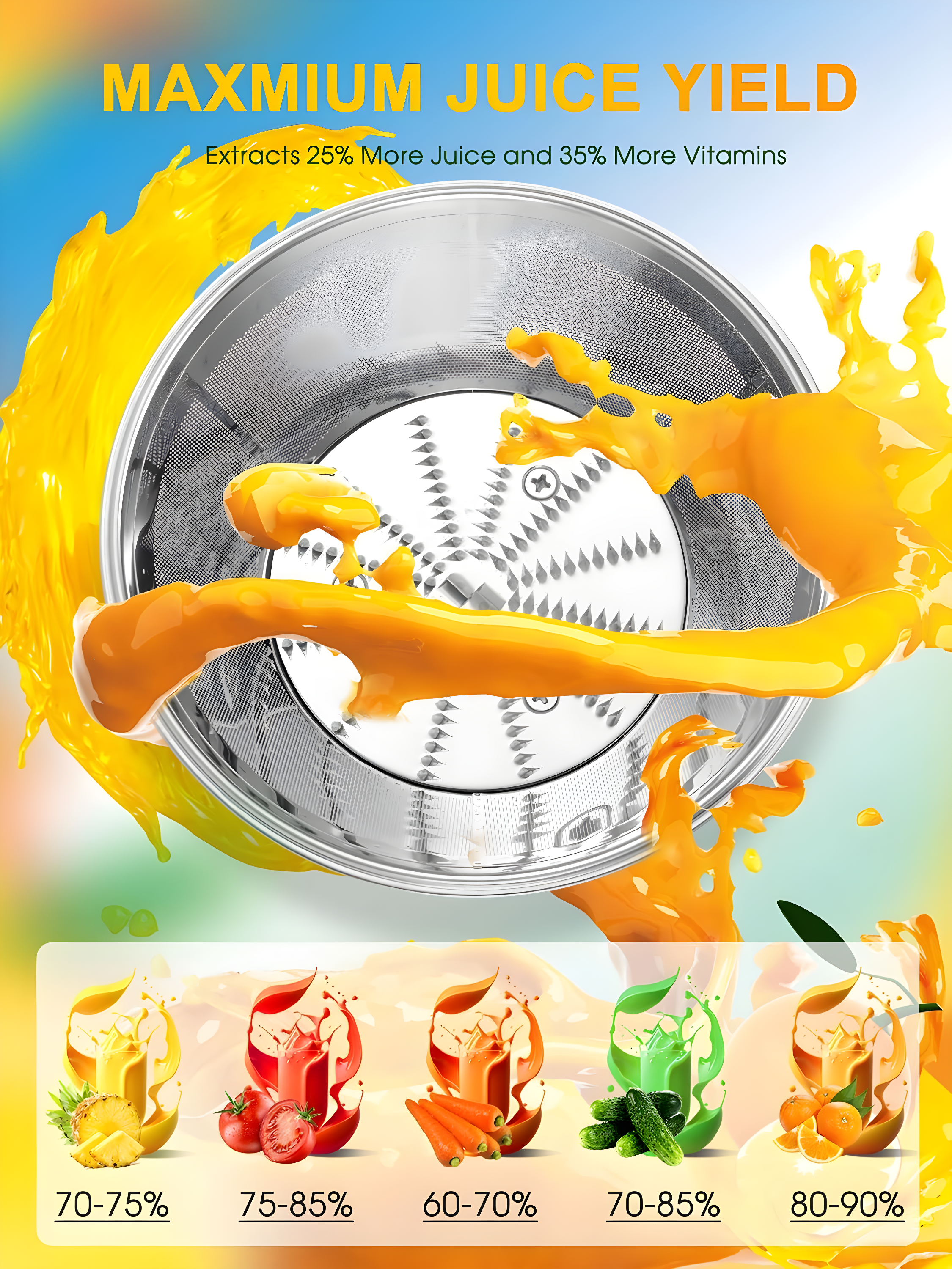 Juicer Machine, 1200W Juicer with 3" Feed Chute for Whole Fruits and Veg, Dual Speeds Centrifugal Juice Extractor, High Juice Yield, Full Copper Motor, Easy to Clean, BPA Free, JE2106