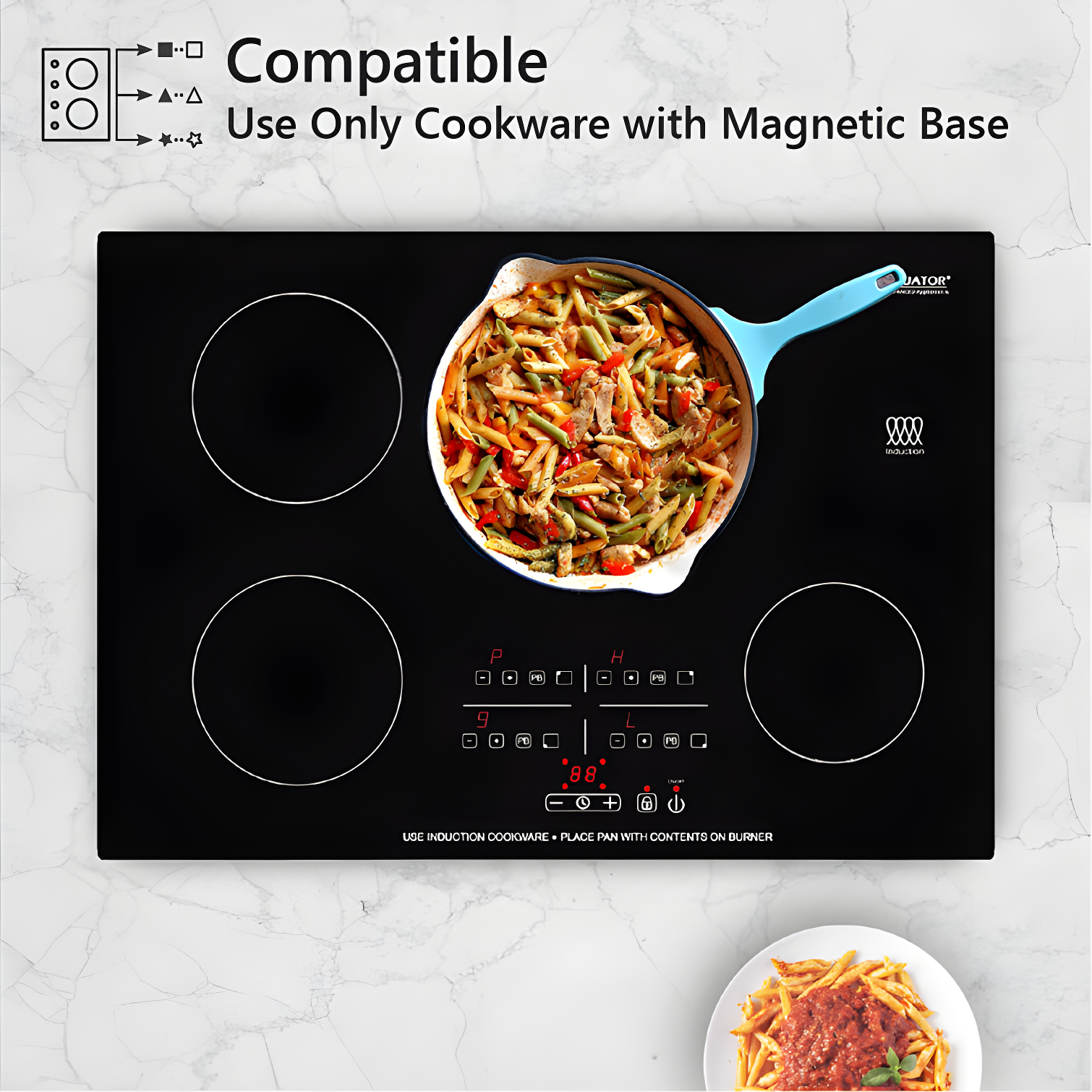 Equator Advanced Appliances Equator 30" Built-In 4 Burner Induction Cooktop POWER BOOST Keep Warm 240V/7400W BIC 304