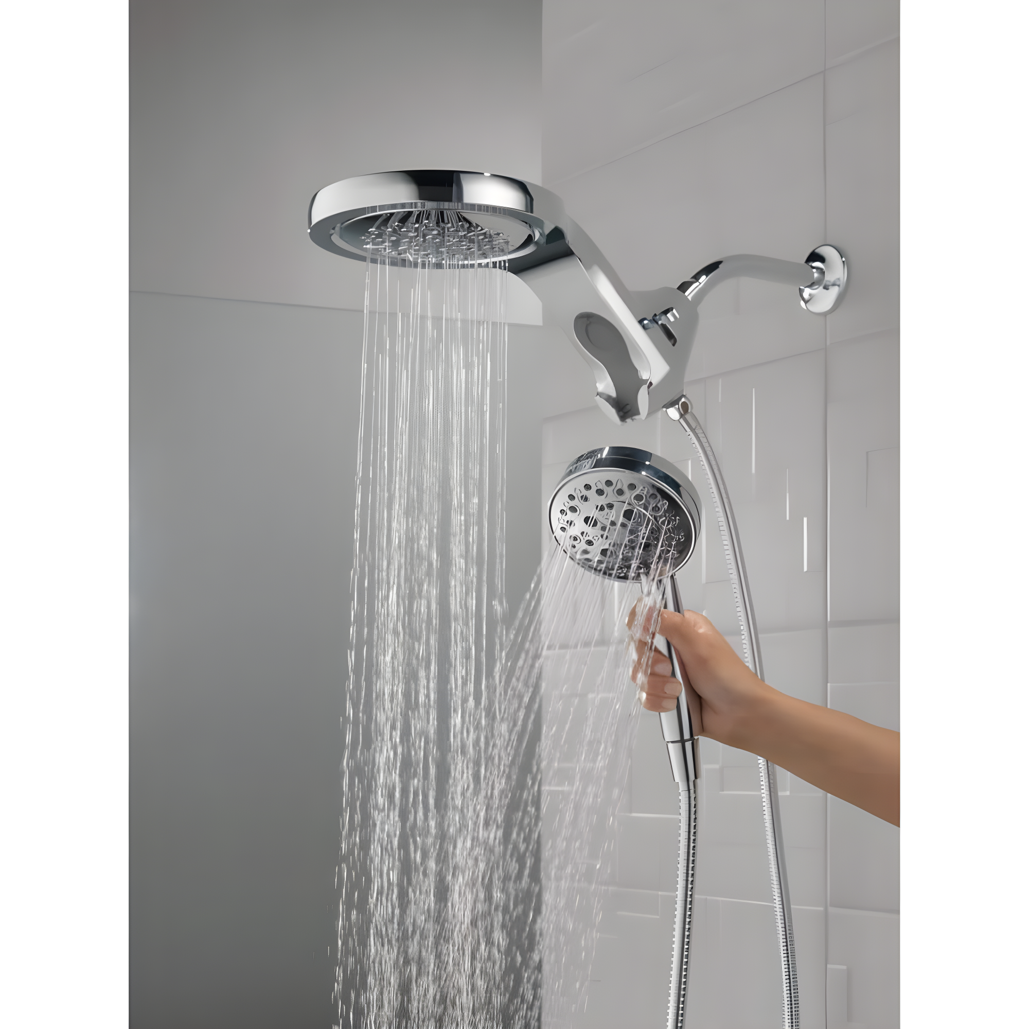 HydraChoice Hydrorain 5 Spray Dual Shower Head and Handheld Shower with H2Okinetic 1.75 GPM