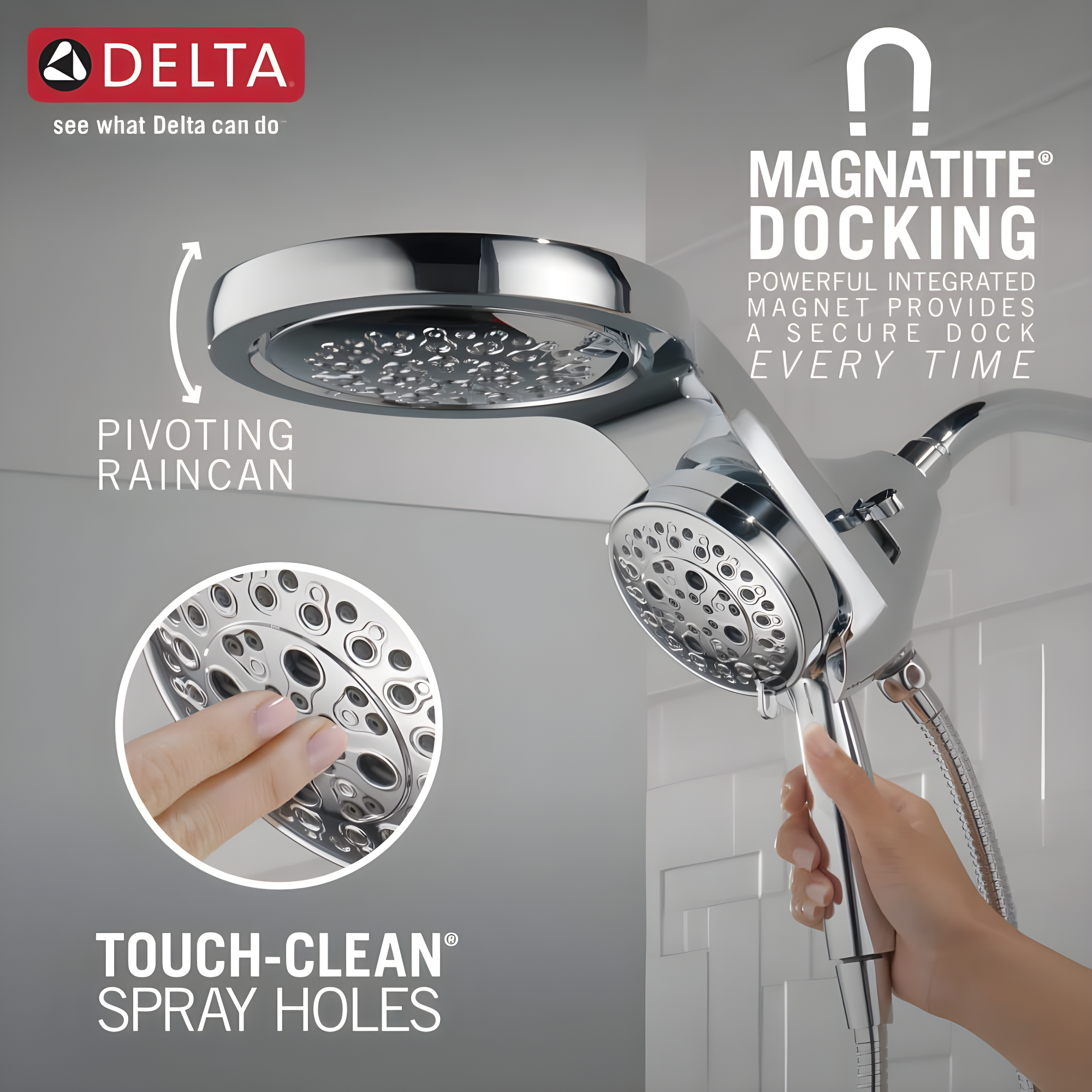 HydraChoice Hydrorain 5 Spray Dual Shower Head and Handheld Shower with H2Okinetic 1.75 GPM