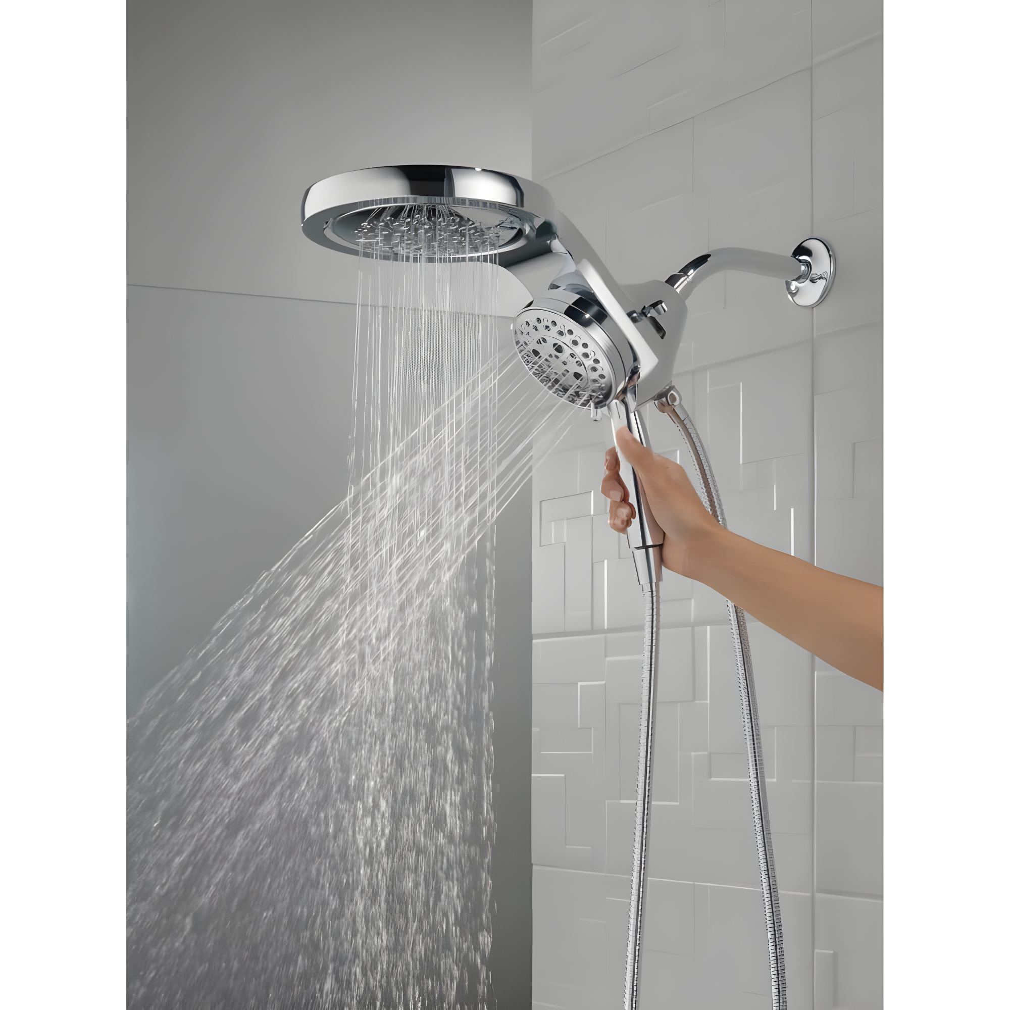 HydraChoice Hydrorain 5 Spray Dual Shower Head and Handheld Shower with H2Okinetic 1.75 GPM