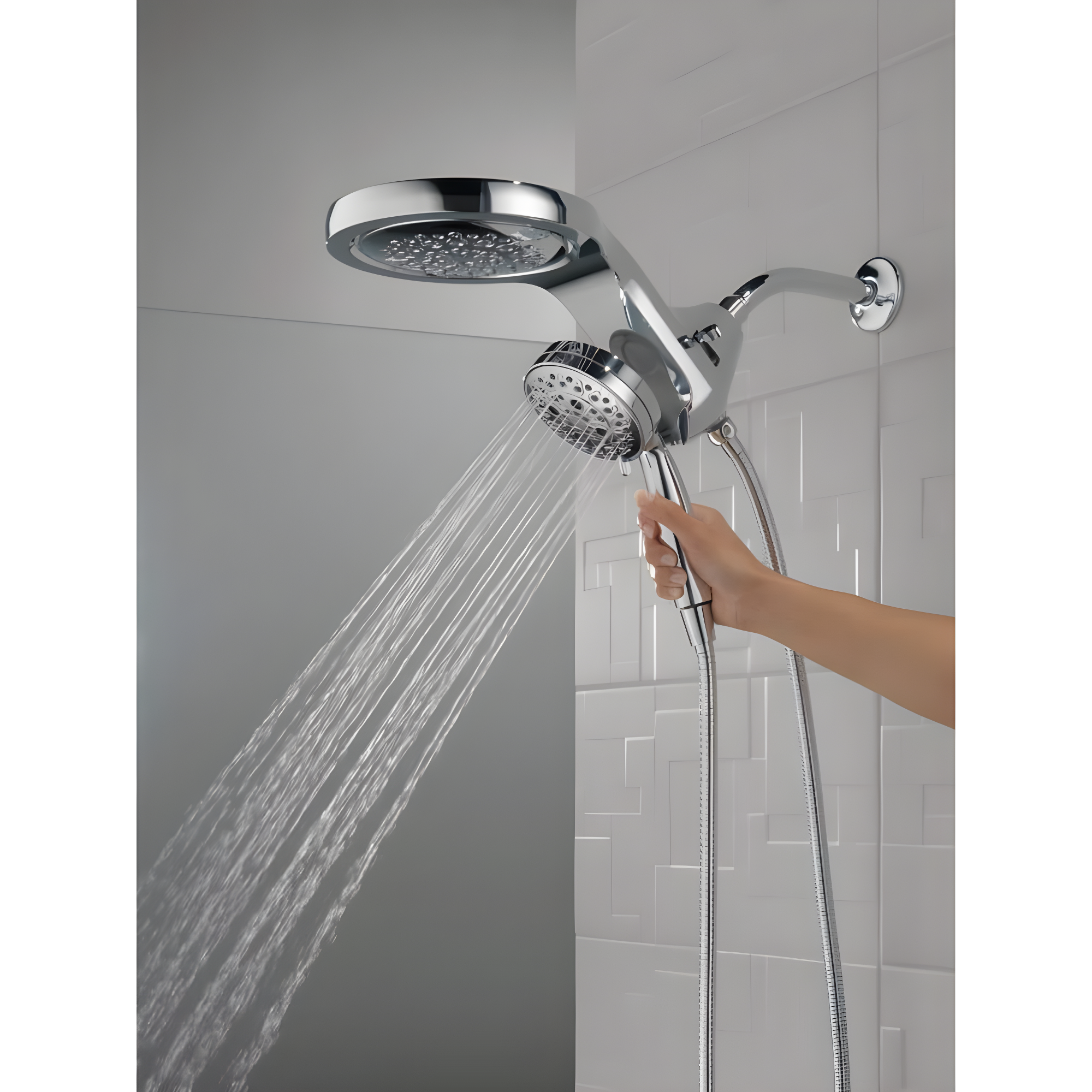 HydraChoice Hydrorain 5 Spray Dual Shower Head and Handheld Shower with H2Okinetic 1.75 GPM