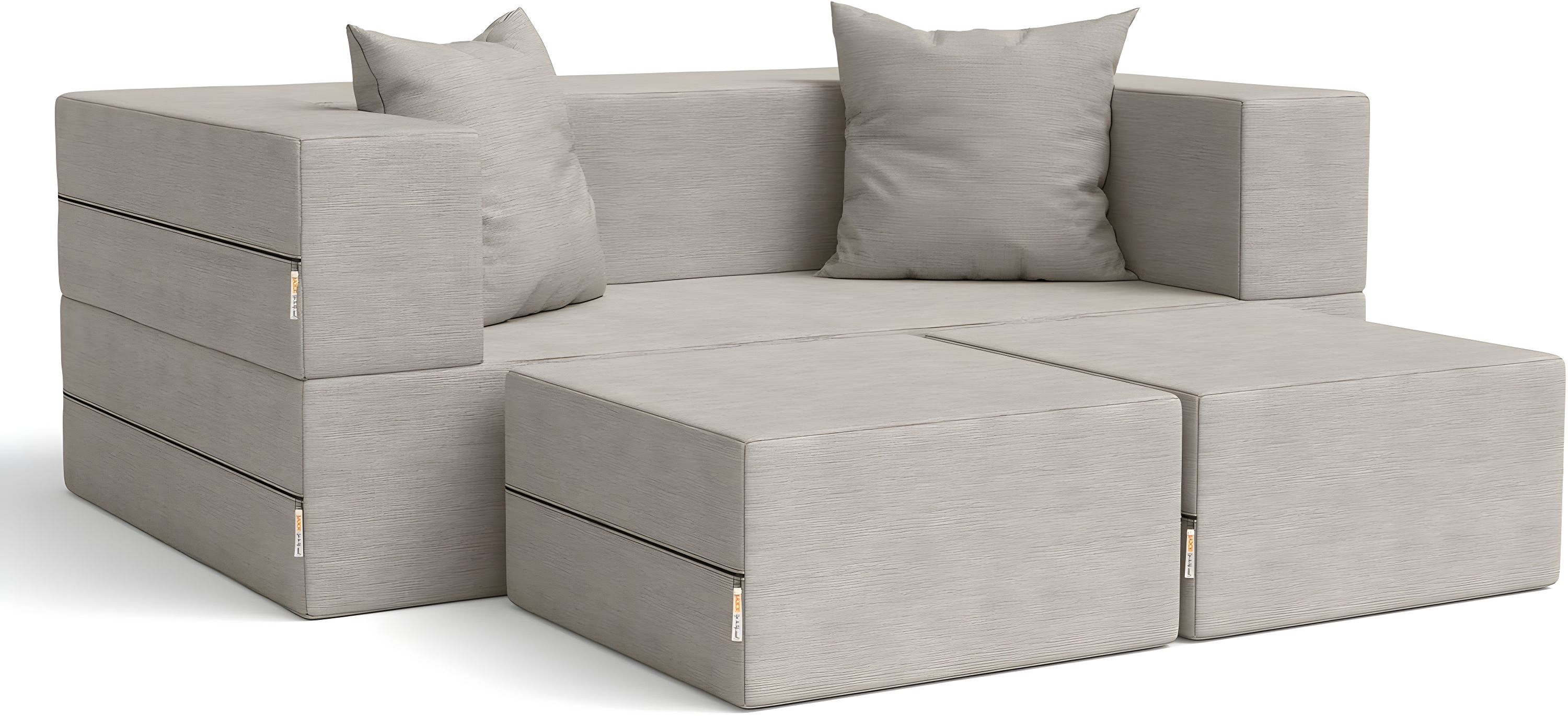 Jaxx Zipline Convertible Sleeper Loveseat & Ottomans, Textured Microvelvet - Dove Grey