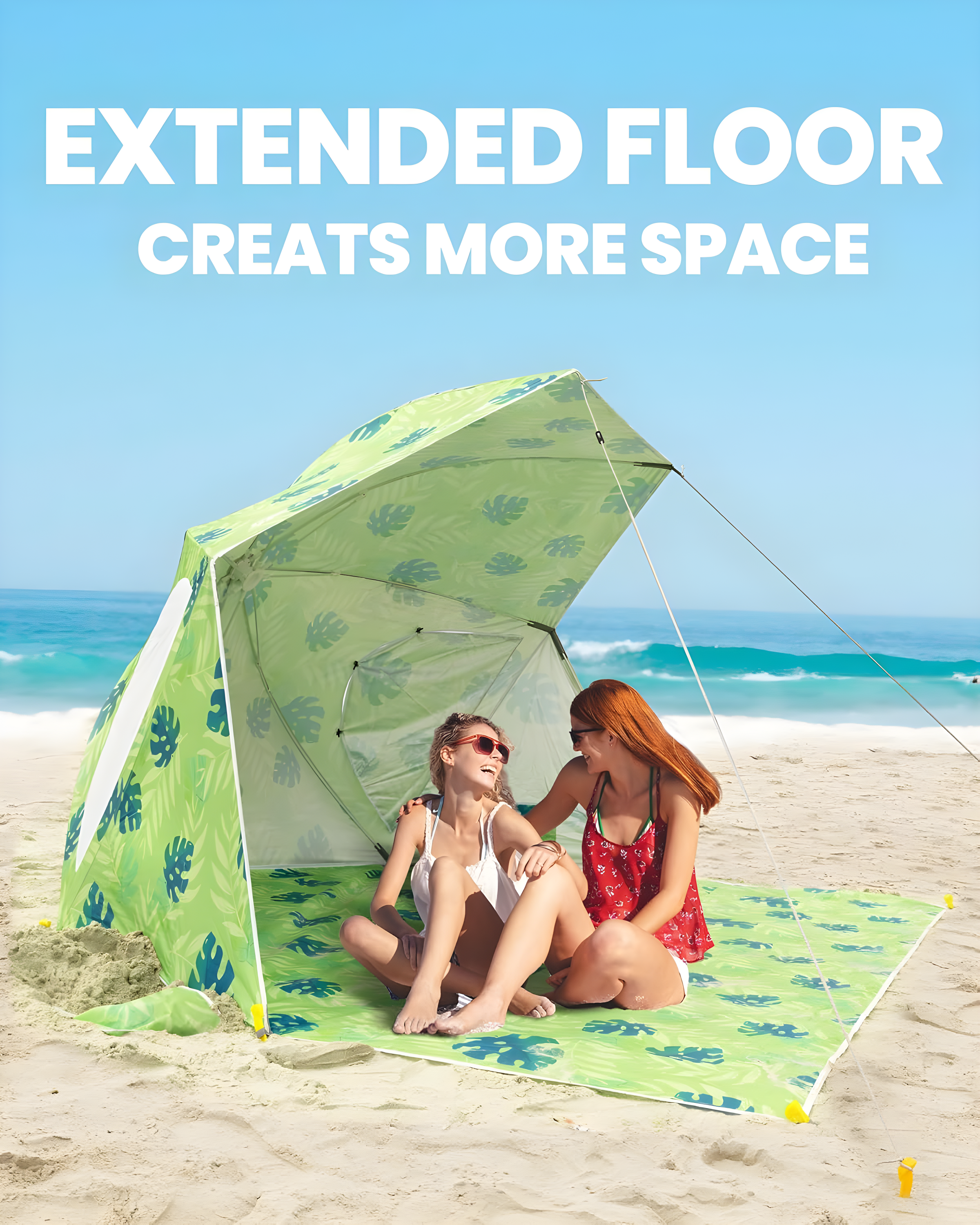 OutdoorMaster Pop Up Beach Umbrella, Portable Umbrella Shelter, Beach Shade Sun Canopy with UPF 50+ UV Protection, Extendable Floor with Carrying Bag
