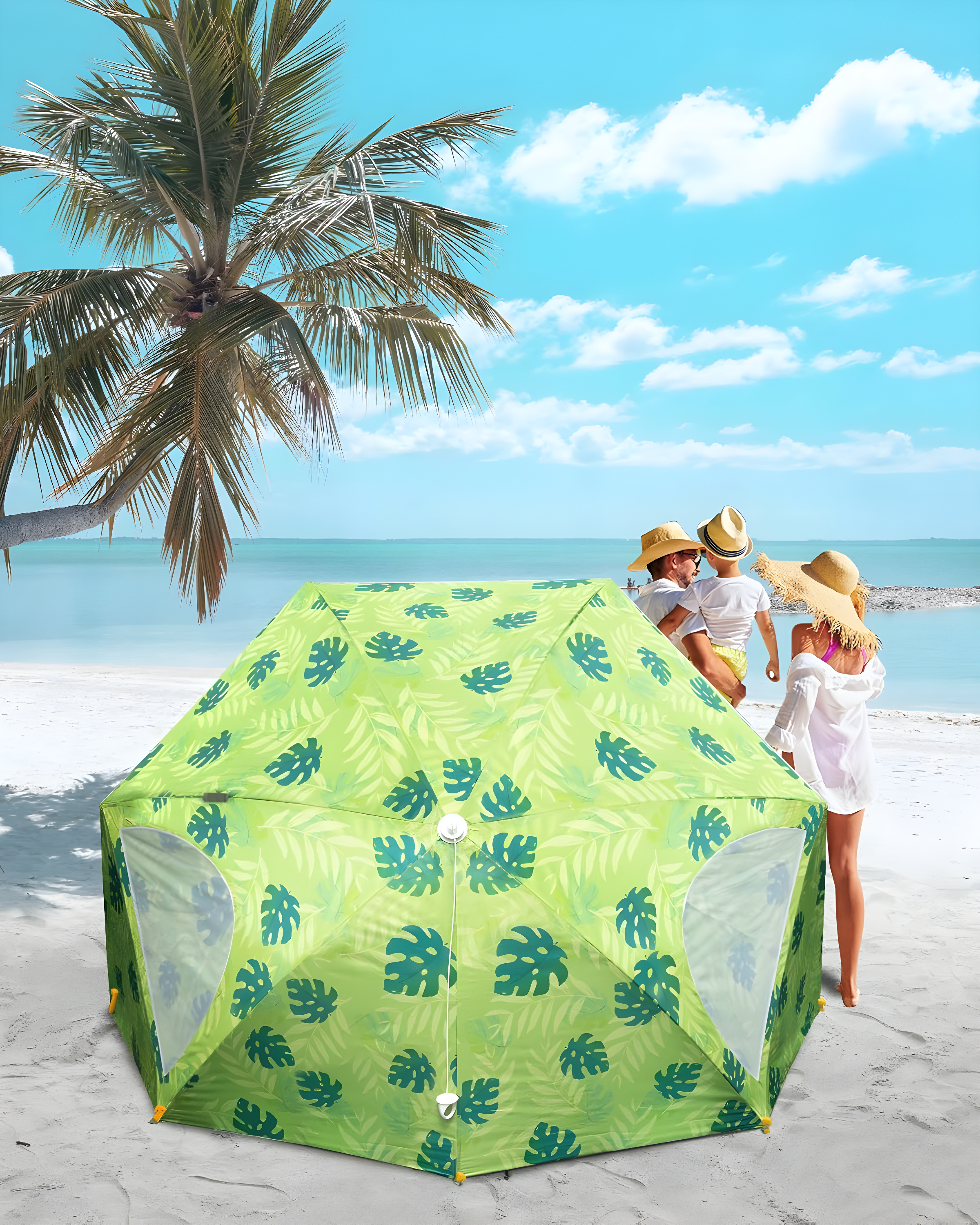 OutdoorMaster Pop Up Beach Umbrella, Portable Umbrella Shelter, Beach Shade Sun Canopy with UPF 50+ UV Protection, Extendable Floor with Carrying Bag