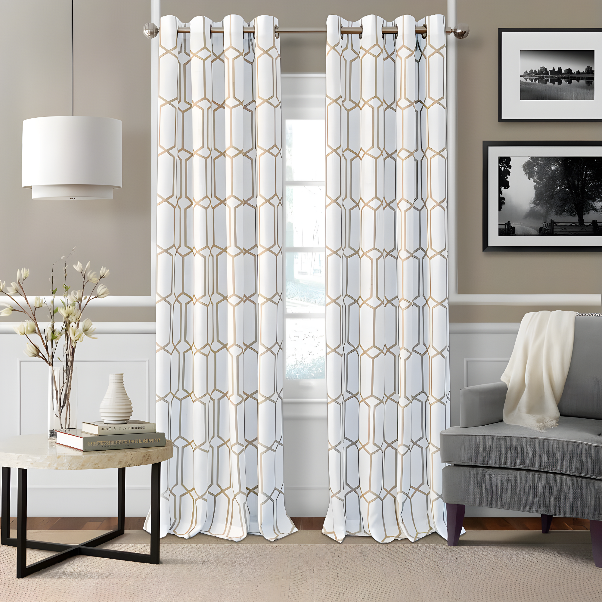 Kaiden Rustic Vogue Geometric Room Darkening Single Window Curtain Panel - 52" x 95" - Taupe - Elrene Home Fashions