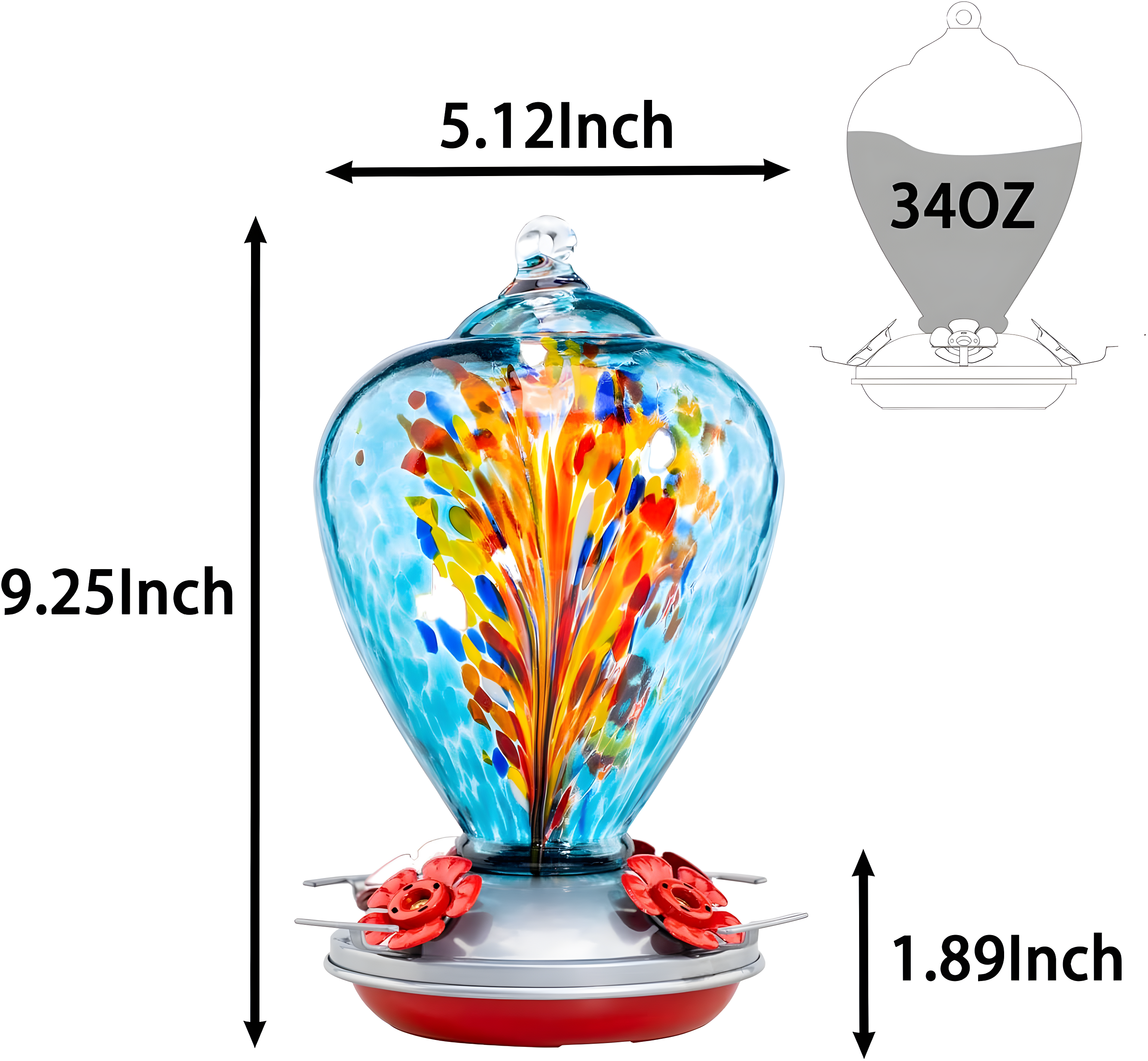 Muse Garden Hummingbird Feeders for Outdoors Hanging, Hummingbird Gifts for Women, Blown Glass Hummingbird Feeder, Garden Decor Backyard Decor, Unique Gardening Gifts for Older Women, 34OZ, Comet