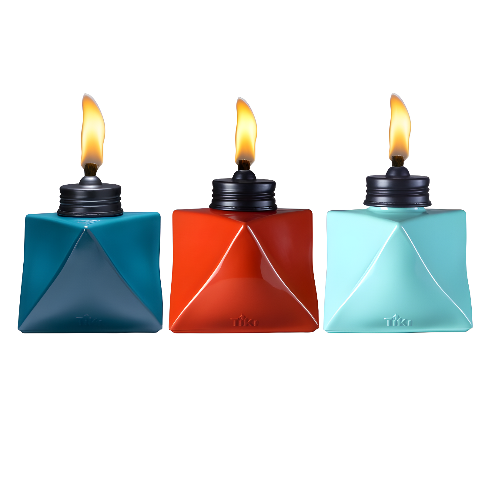TIKI Brand TIKI® Brand 4.25 Inch Table Torch Glass Prism Blue, Teal and Red (Set of 3)