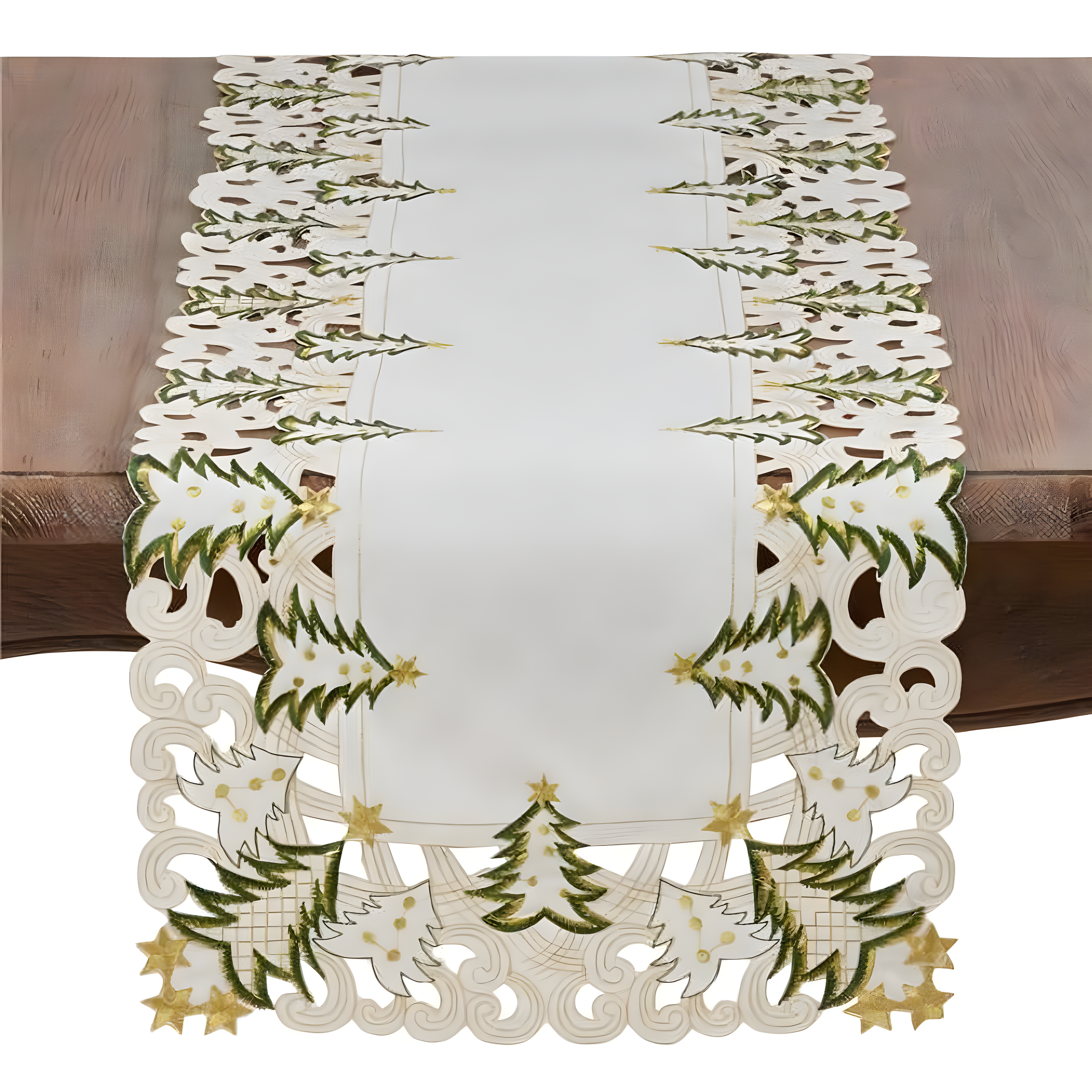 Saro Lifestyle Nostalgic Holiday Christmas Tree Table Runner, Ivory, 16" x 68"