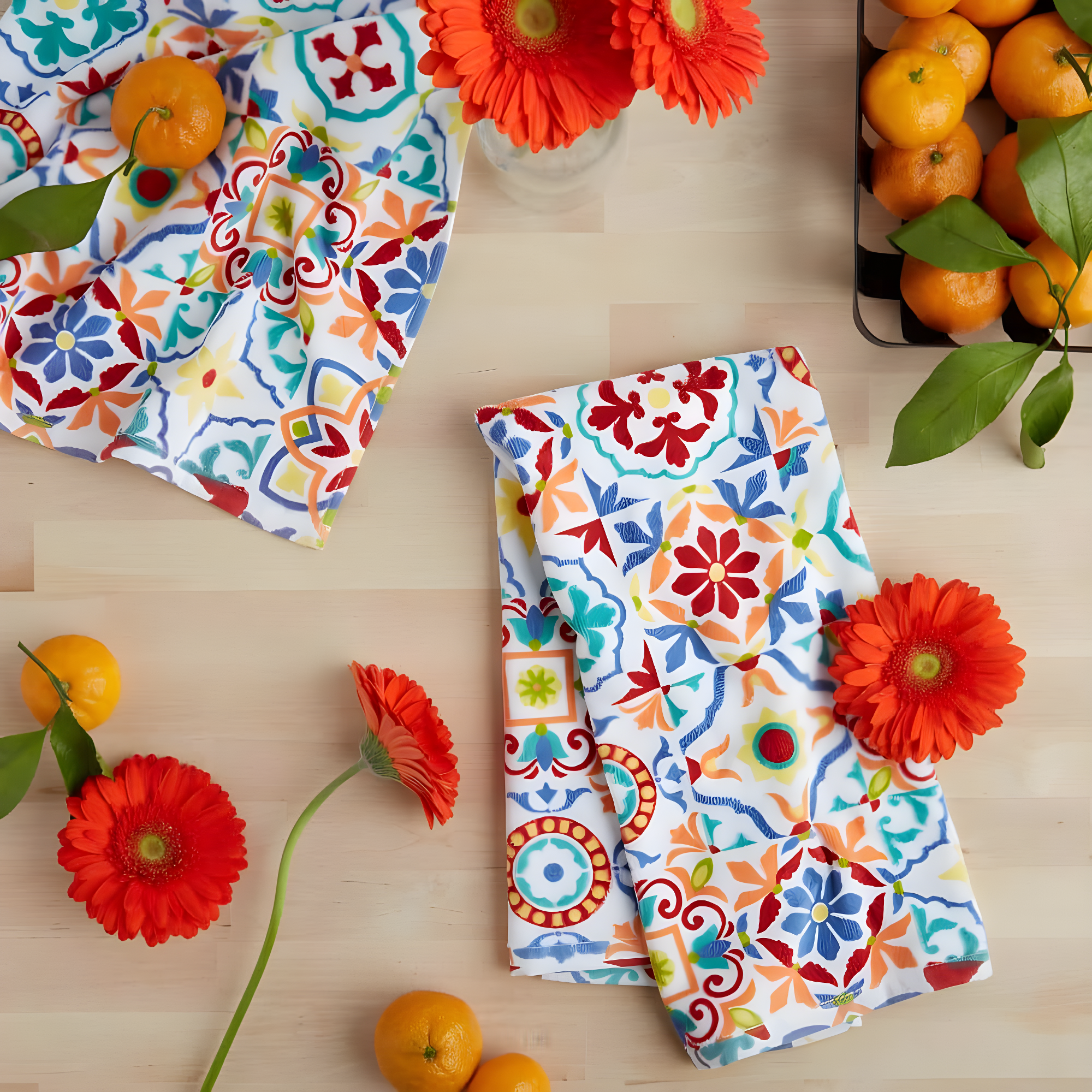 Fiesta Worn Tiles Kitchen Towels Set (Set of 2)